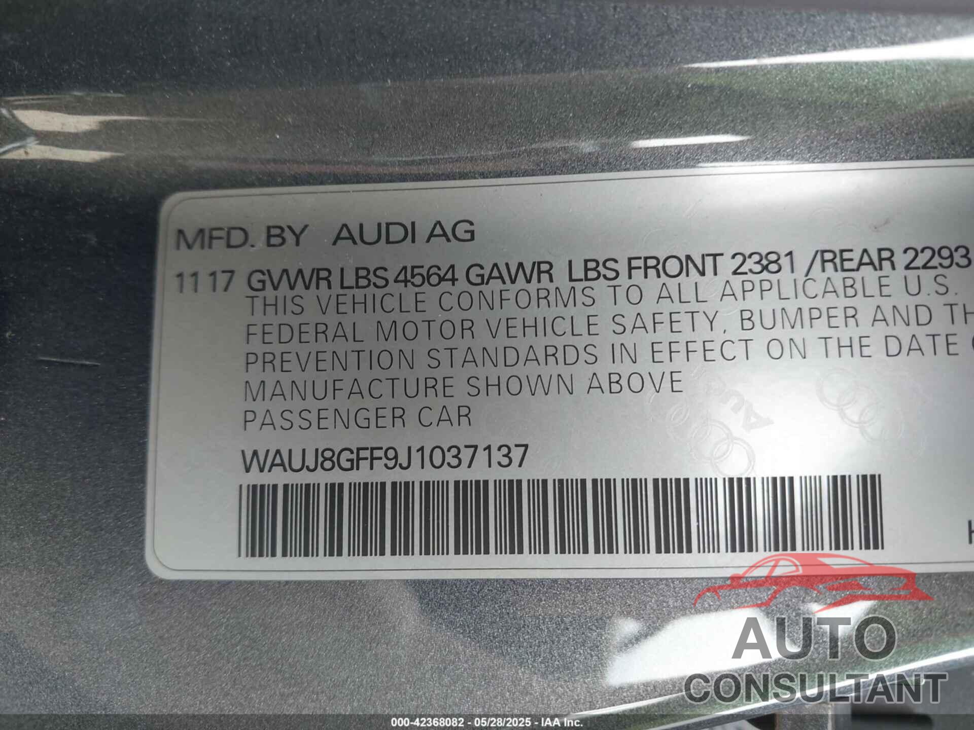 AUDI A3 2018 - WAUJ8GFF9J1037137