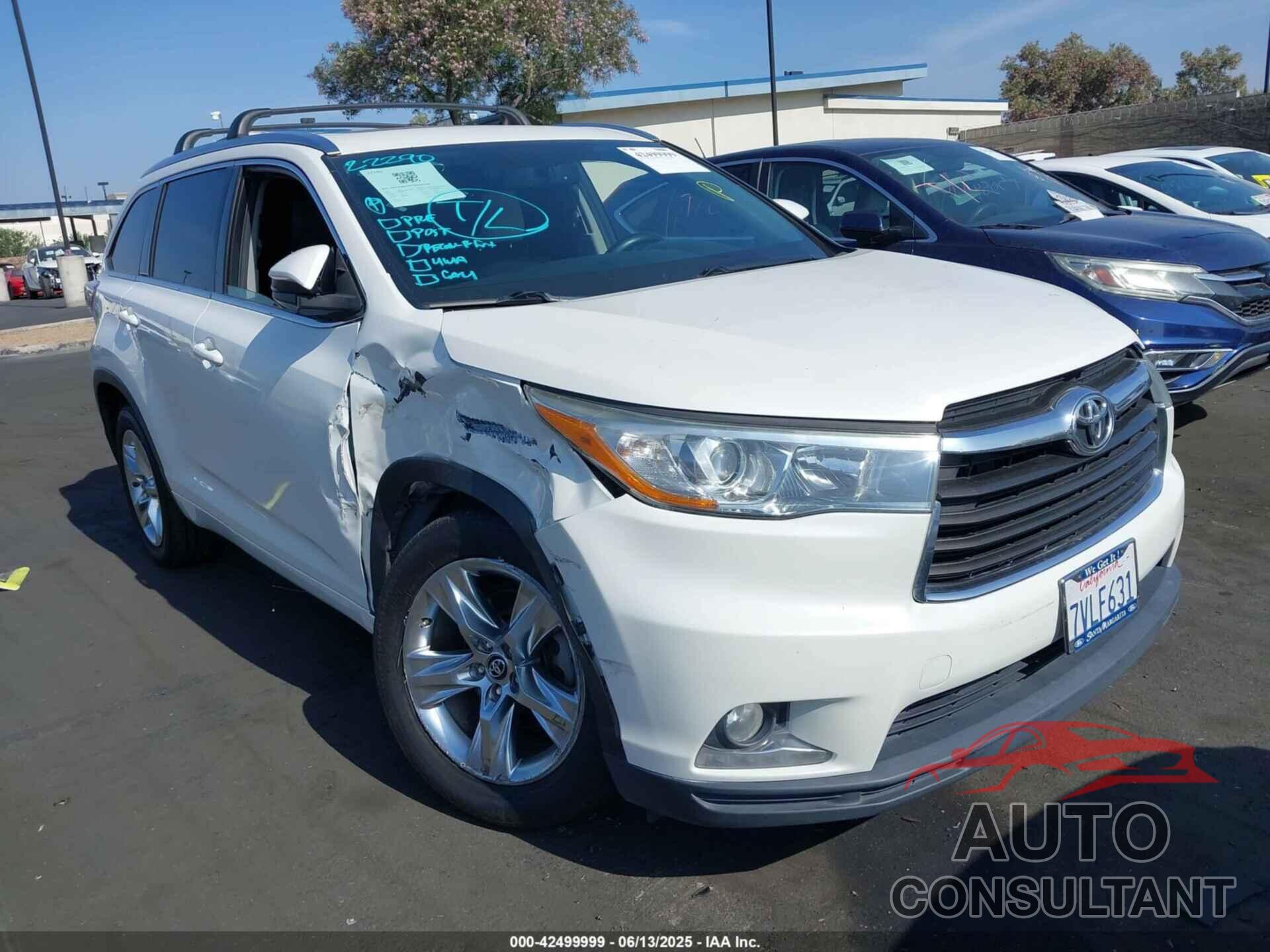 TOYOTA HIGHLANDER 2016 - 5TDYKRFH2GS181494