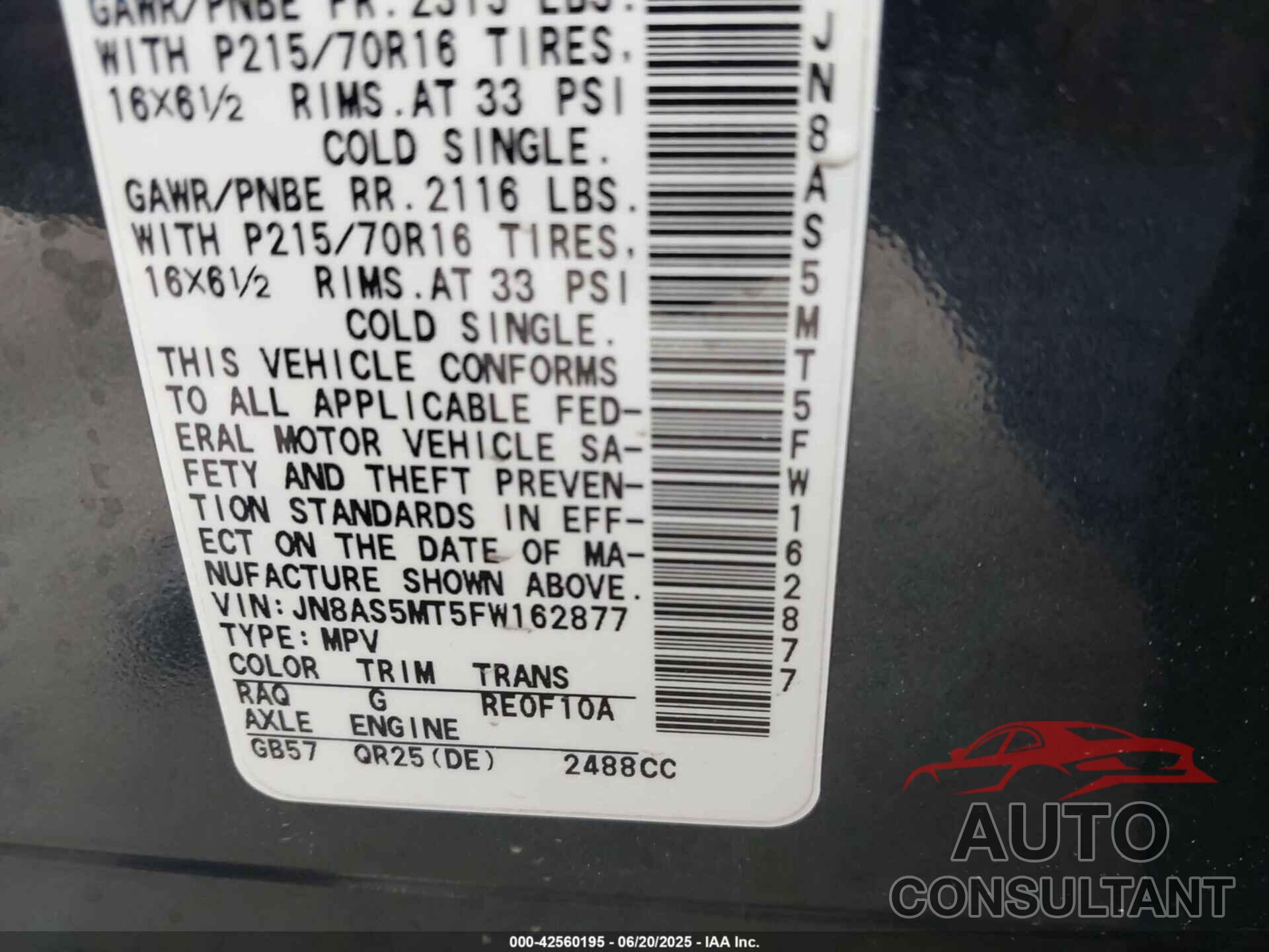 NISSAN ROGUE SELECT 2015 - JN8AS5MT5FW162877