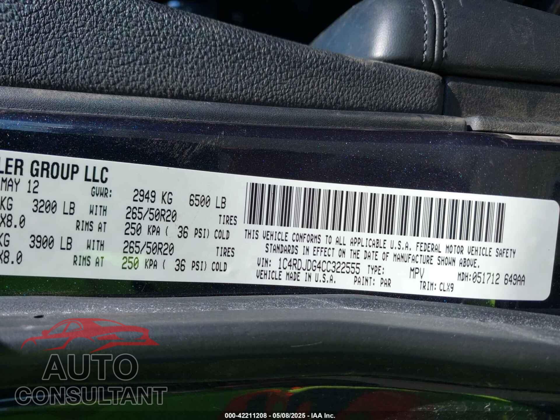 DODGE DURANGO 2012 - 1C4RDJDG4CC322555