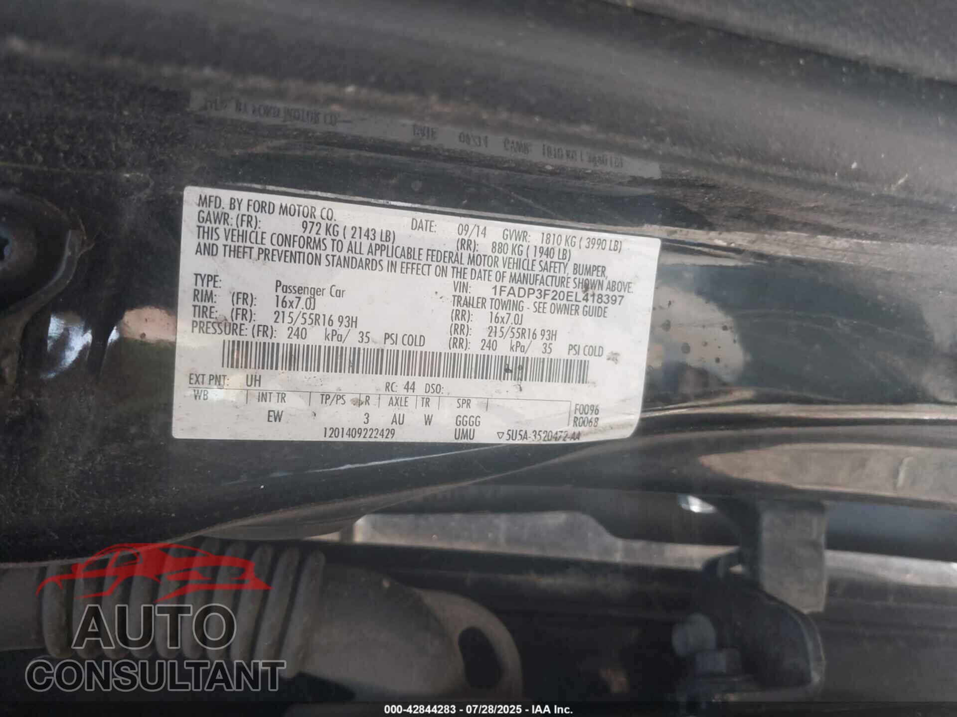 FORD FOCUS 2014 - 1FADP3F20EL418397