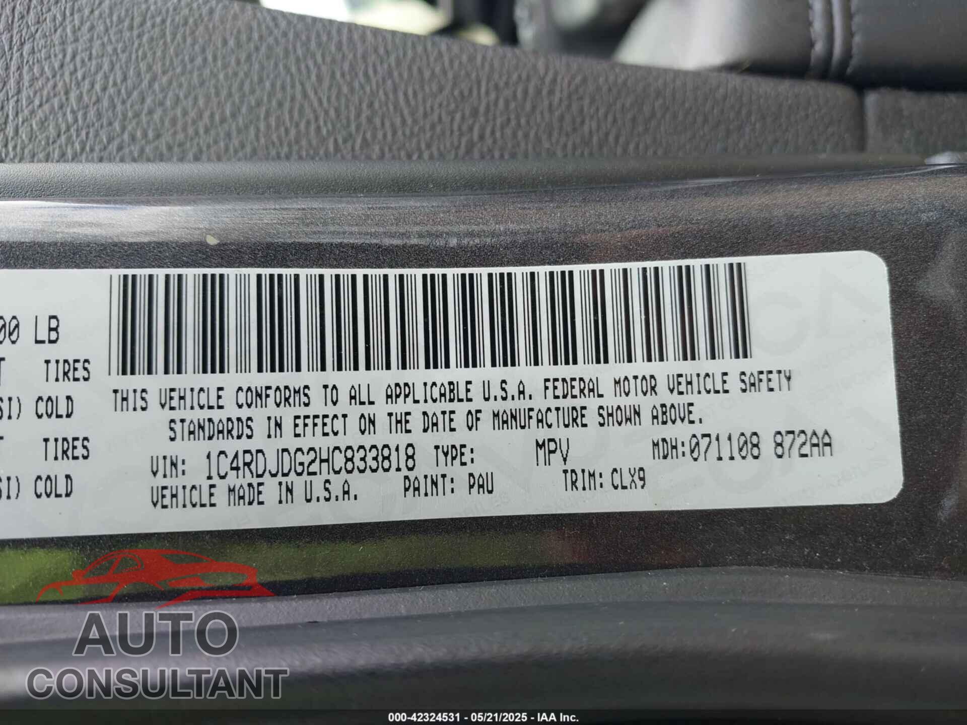 DODGE DURANGO 2017 - 1C4RDJDG2HC833818