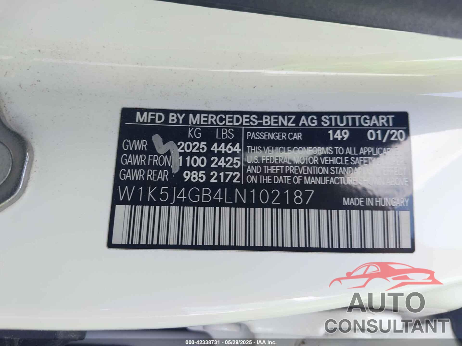MERCEDES-BENZ CLA 250 2020 - W1K5J4GB4LN102187