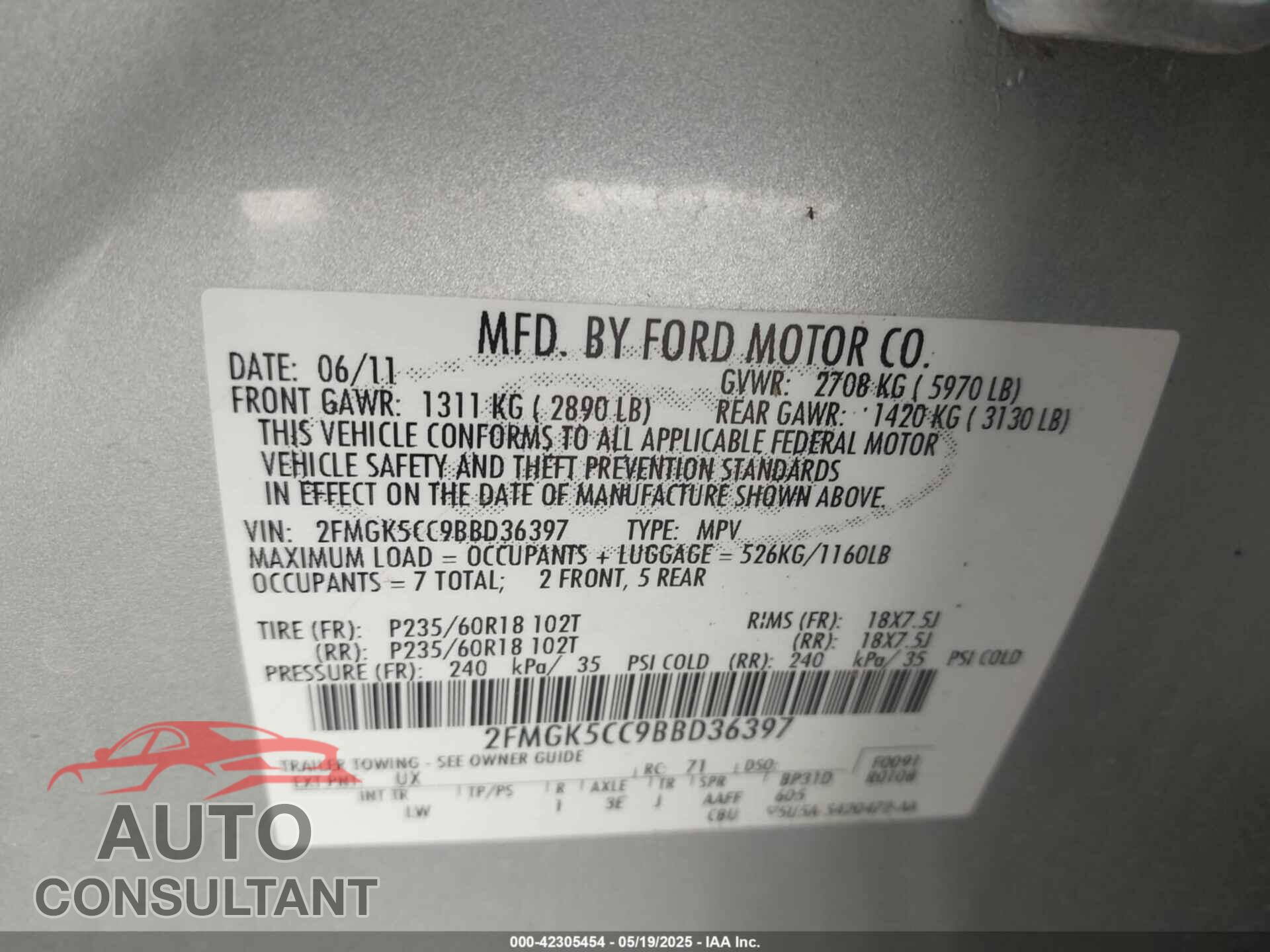 FORD FLEX 2011 - 2FMGK5CC9BBD36397