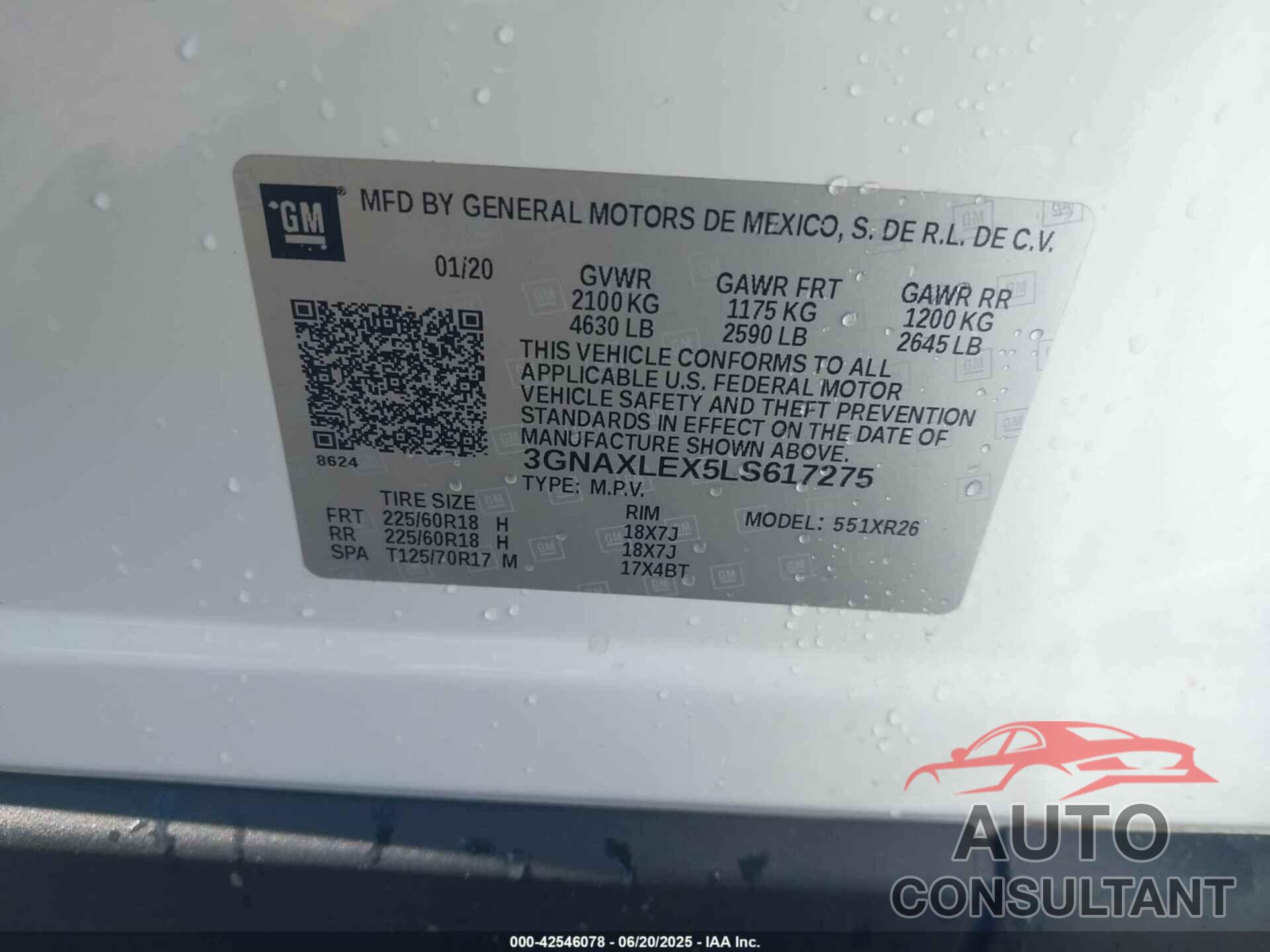 CHEVROLET EQUINOX 2020 - 3GNAXLEX5LS617275