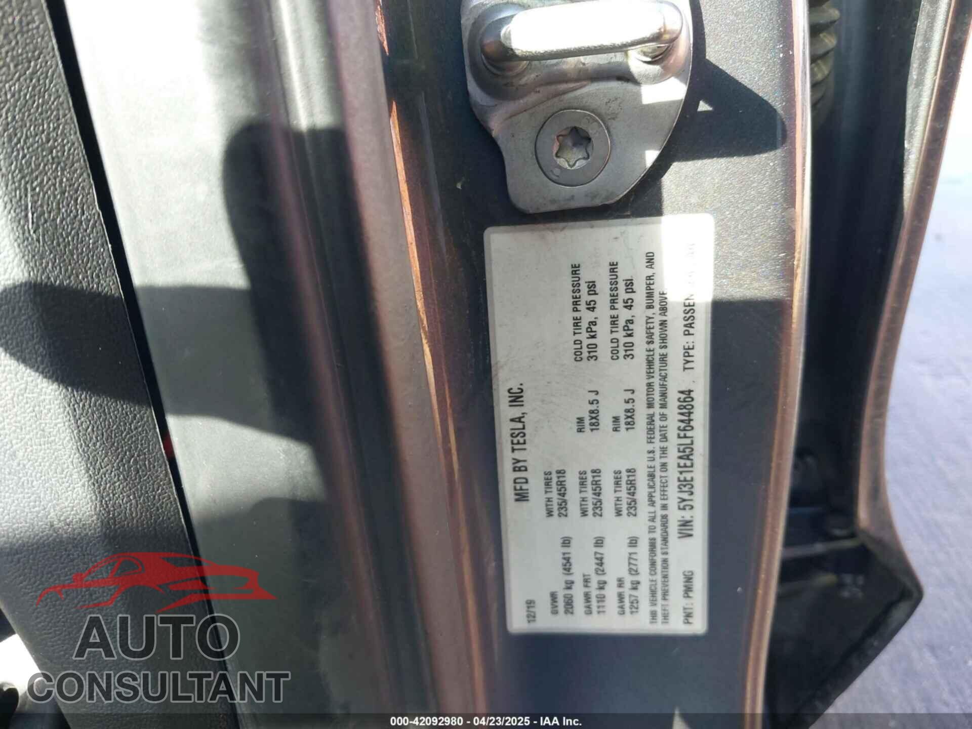TESLA MODEL 3 2020 - 5YJ3E1EA5LF644864