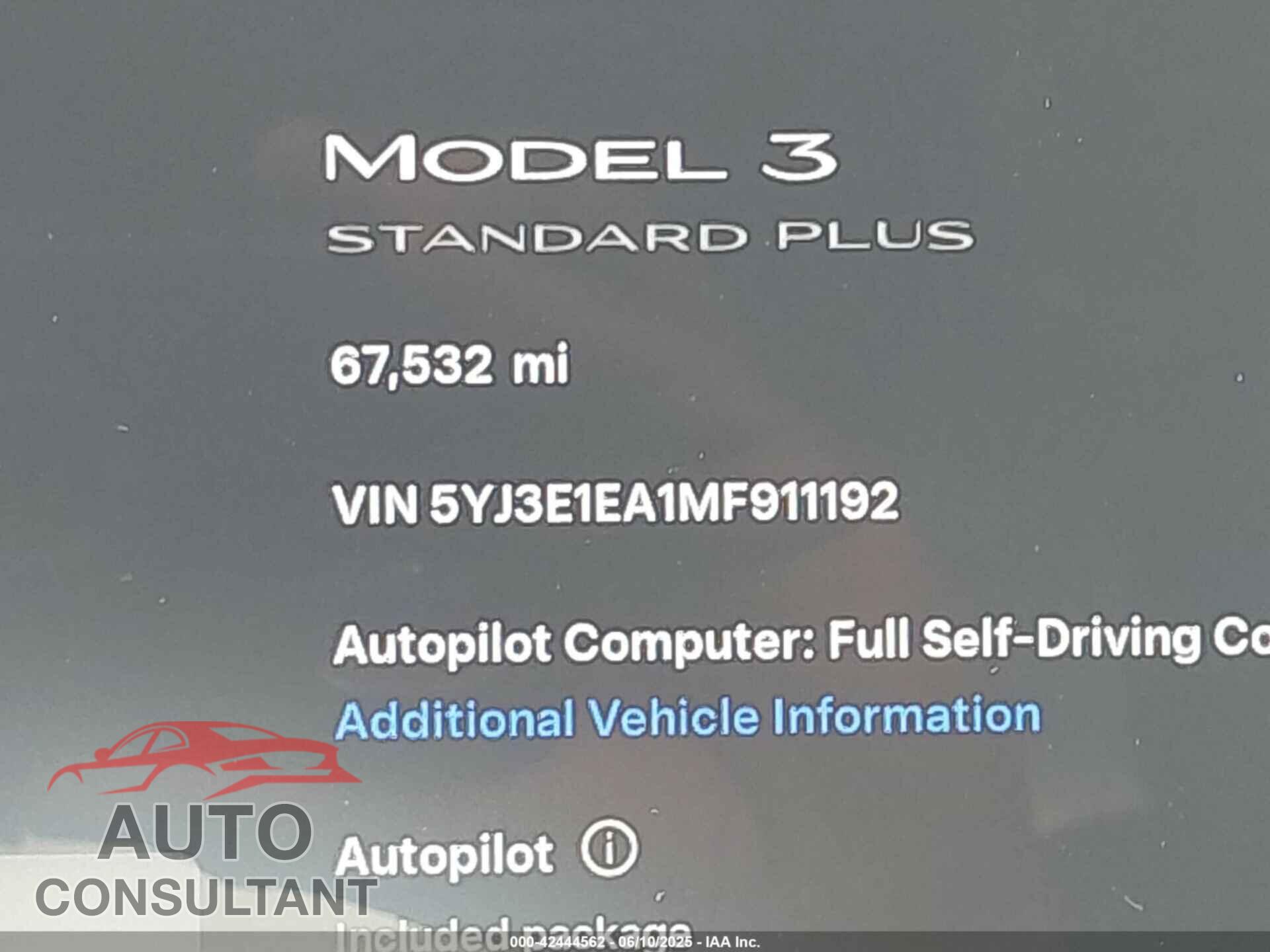 TESLA MODEL 3 2021 - 5YJ3E1EA1MF911192