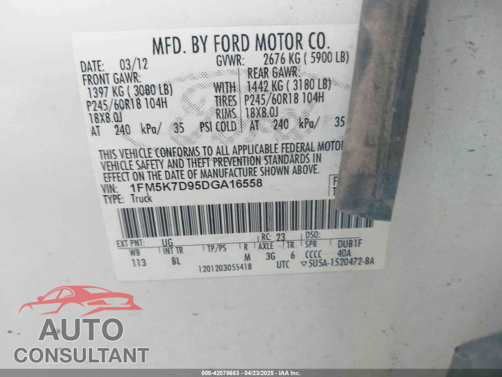 FORD EXPLORER 2013 - 1FM5K7D95DGA16558