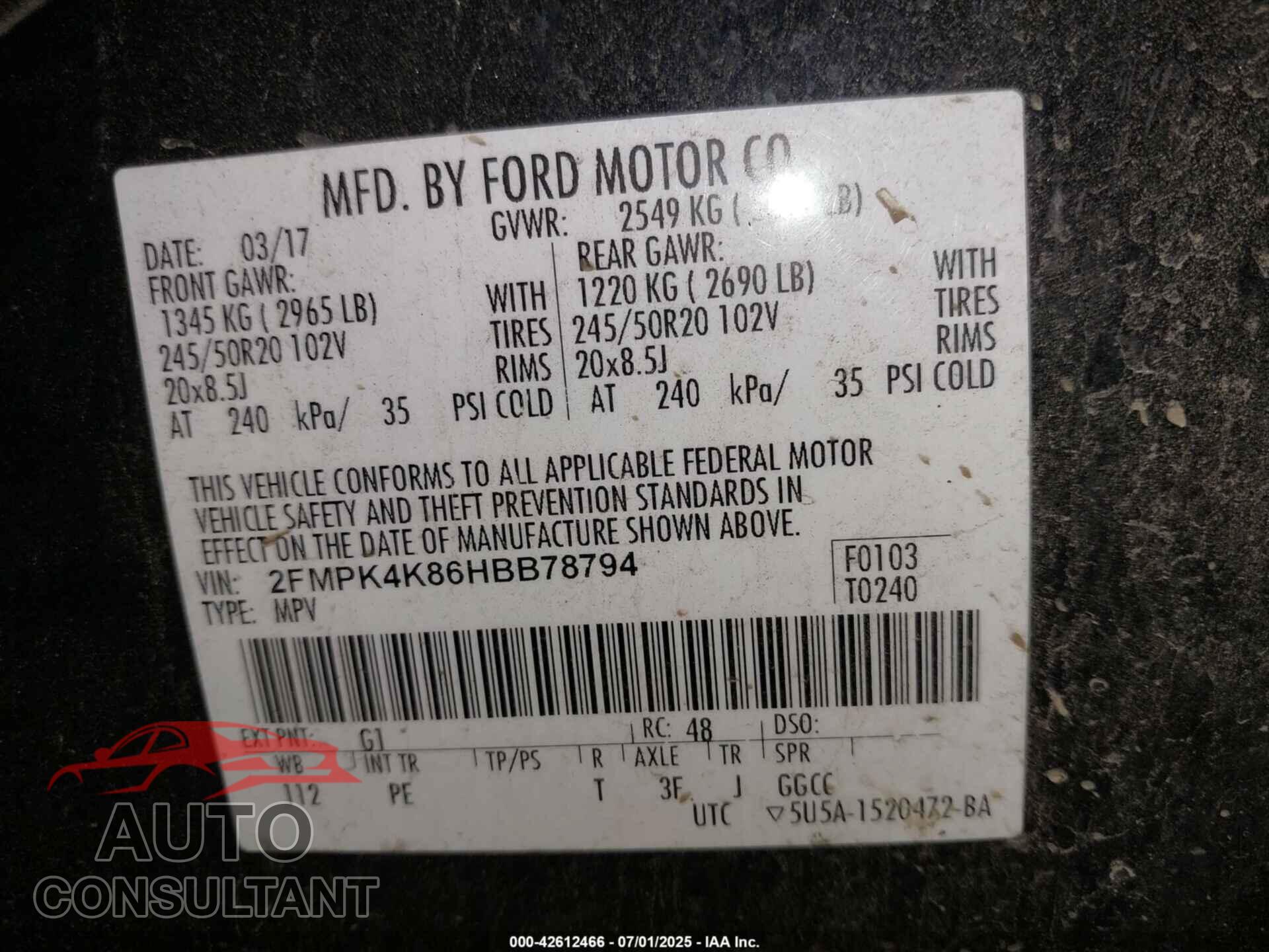 FORD EDGE 2017 - 2FMPK4K86HBB78794