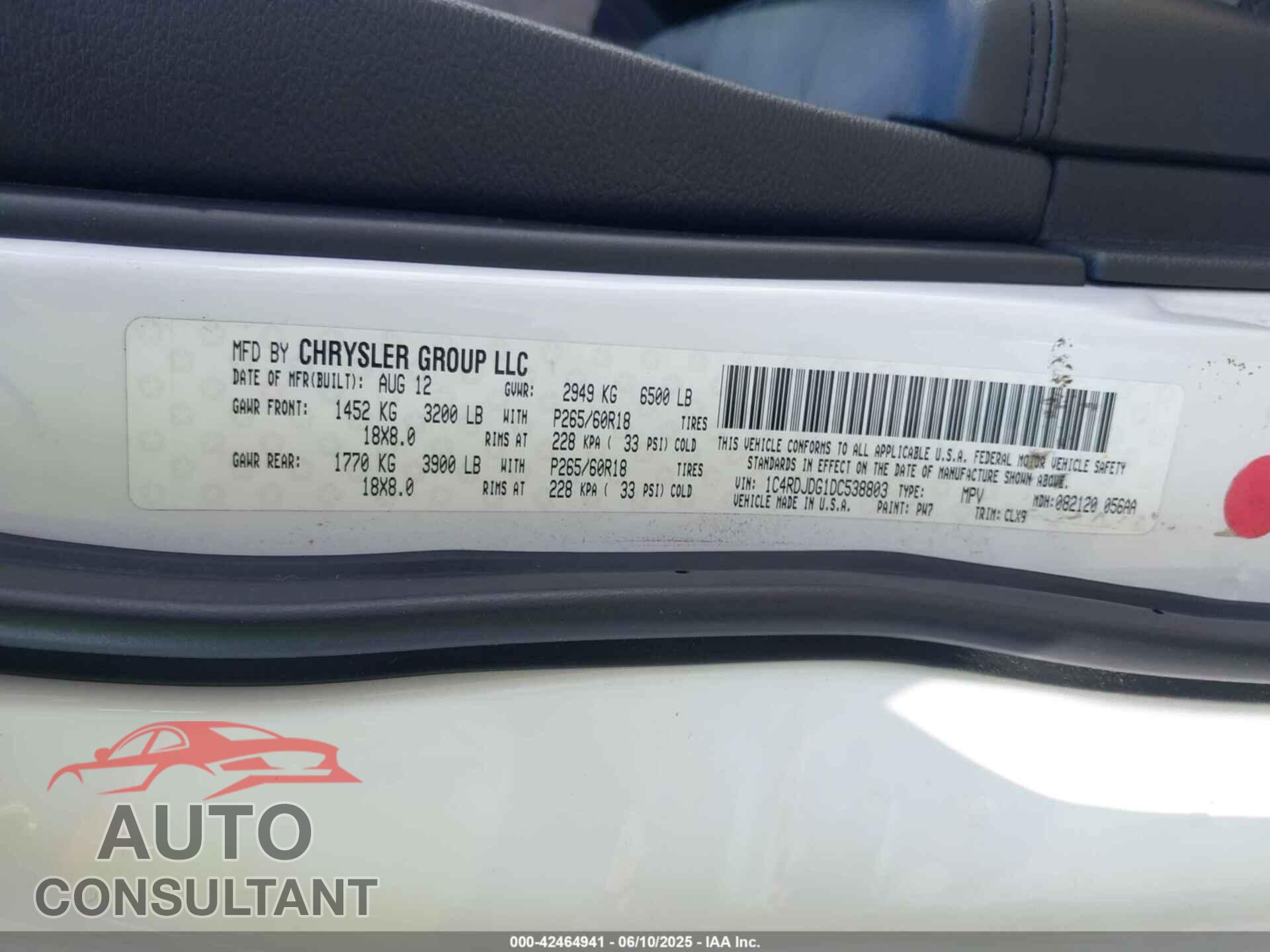 DODGE DURANGO 2013 - 1C4RDJDG1DC538803