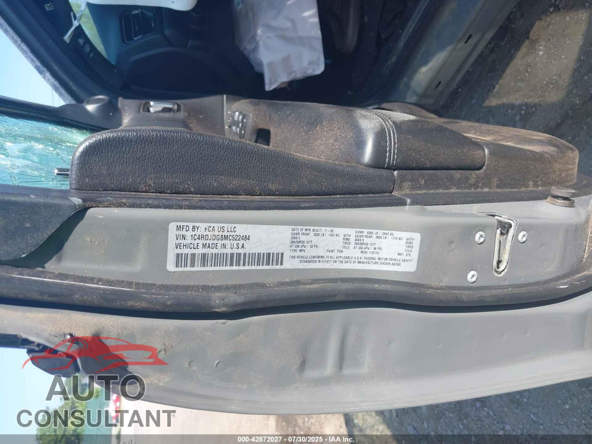 DODGE DURANGO 2021 - 1C4RDJDG8MC522484