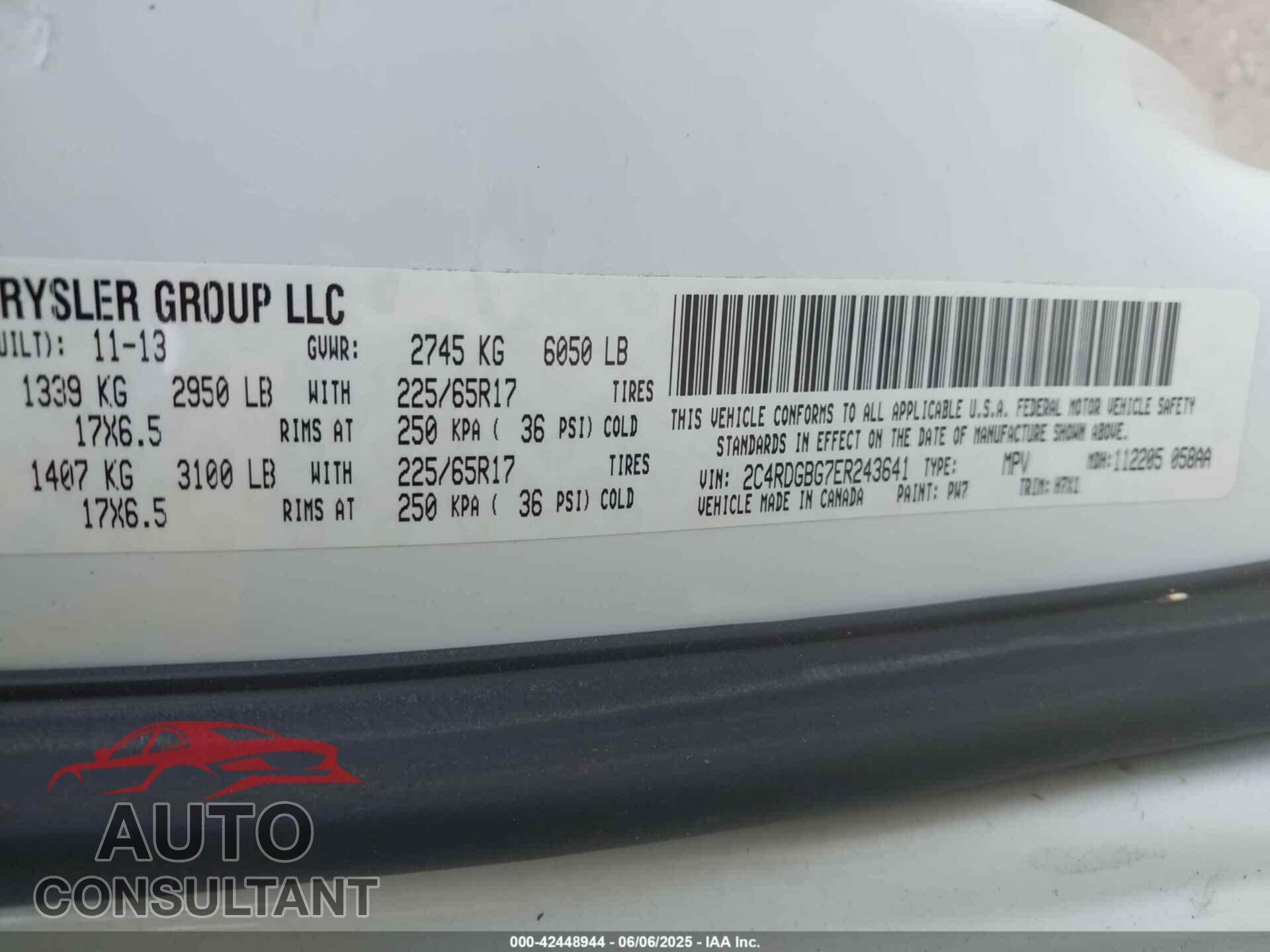 DODGE GRAND CARAVAN 2014 - 2C4RDGBG7ER243641
