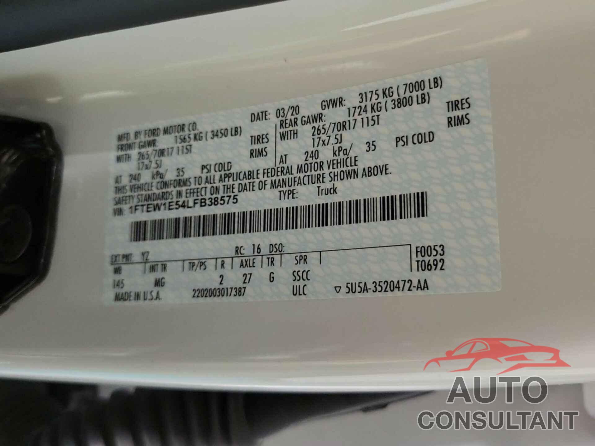 FORD F150 2020 - 1FTEW1E54LFB38575