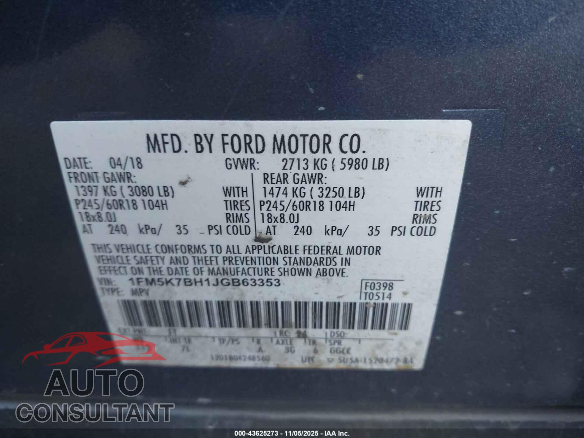 FORD EXPLORER 2018 - 1FM5K7BH1JGB63353