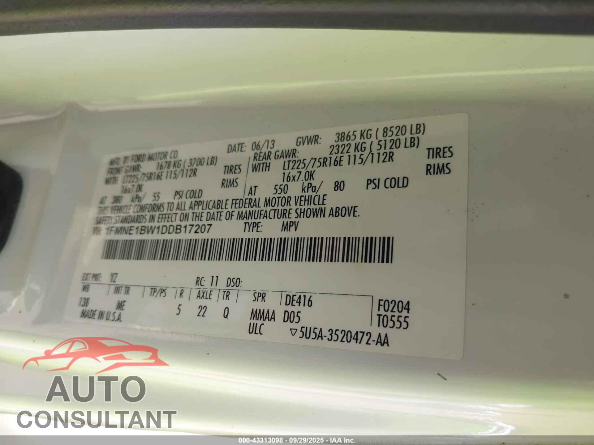 FORD E-150 2013 - 1FMNE1BW1DDB17207