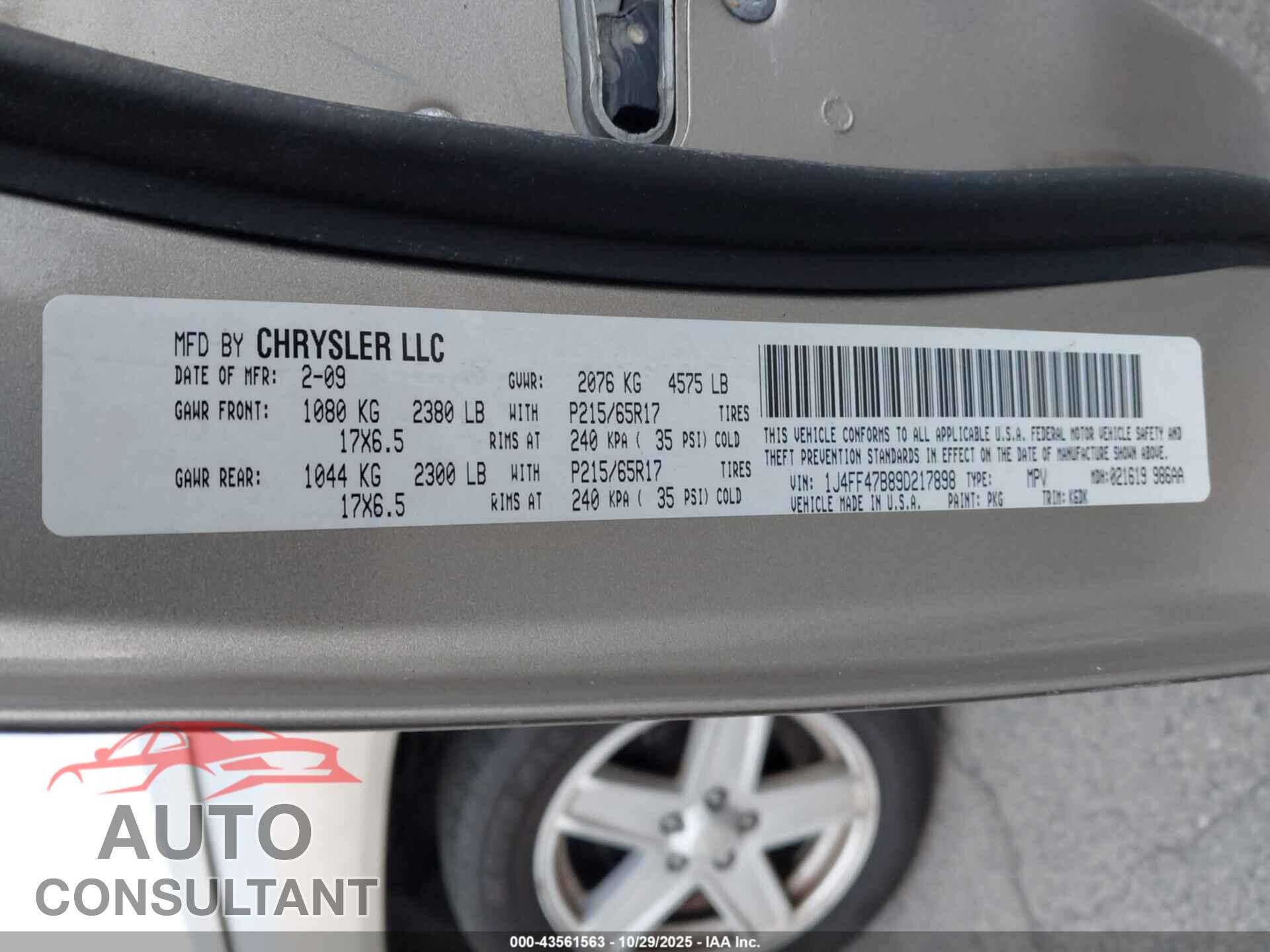 JEEP COMPASS 2009 - 1J4FF47B89D217898