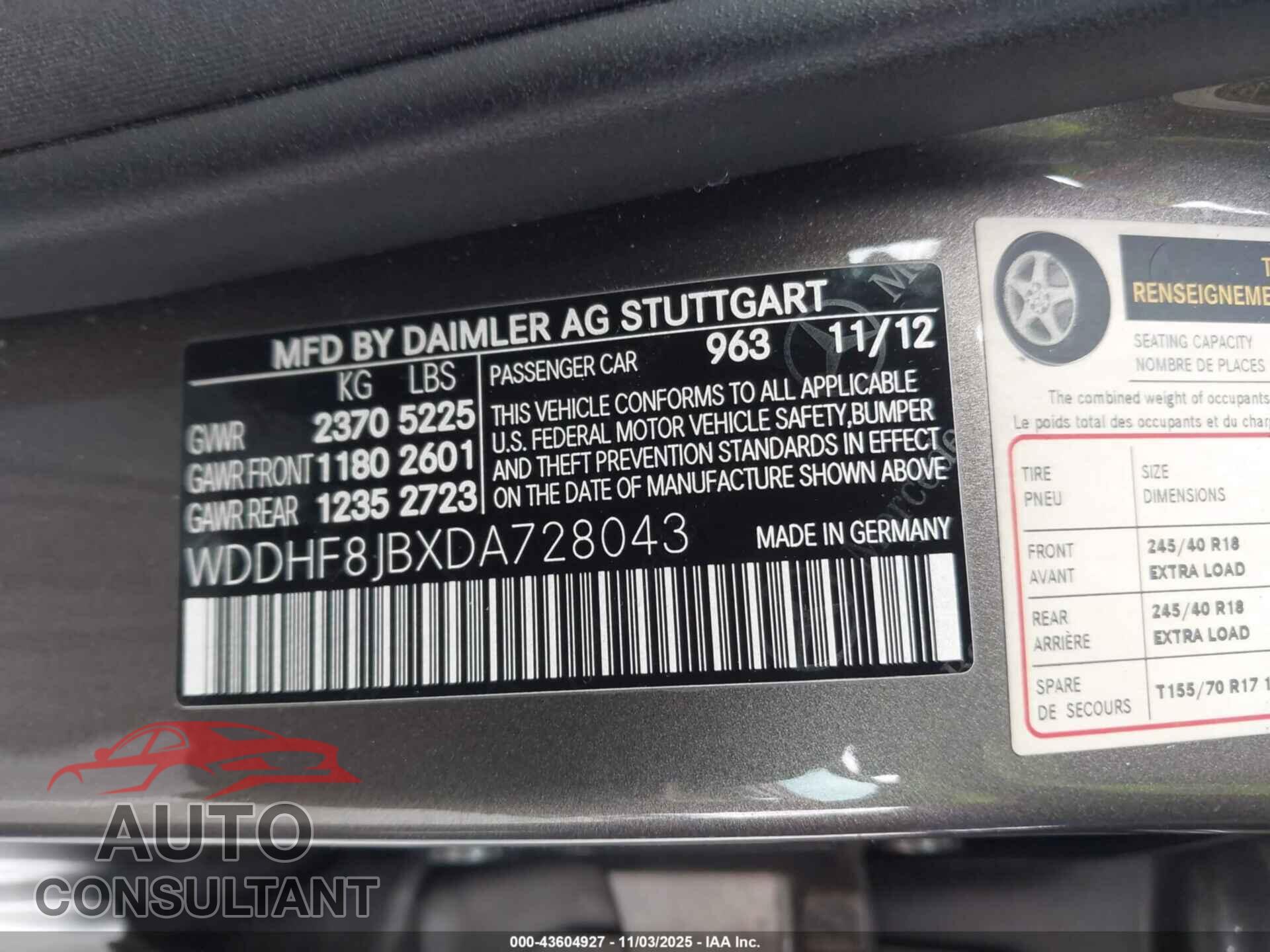 MERCEDES-BENZ E 350 2013 - WDDHF8JBXDA728043