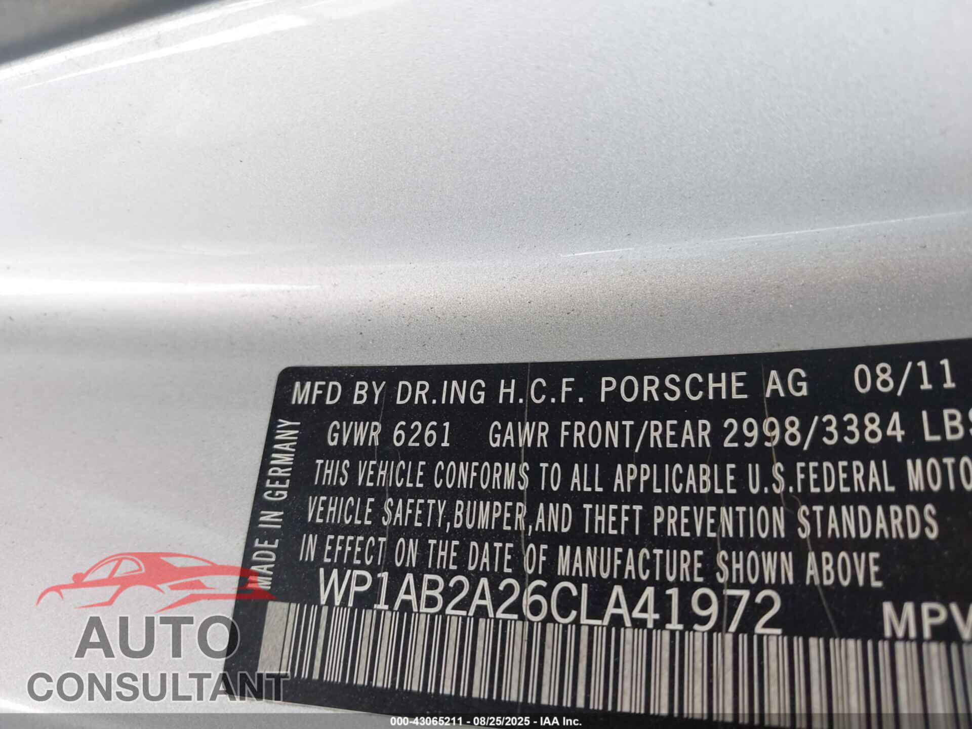 PORSCHE CAYENNE 2012 - WP1AB2A26CLA41972