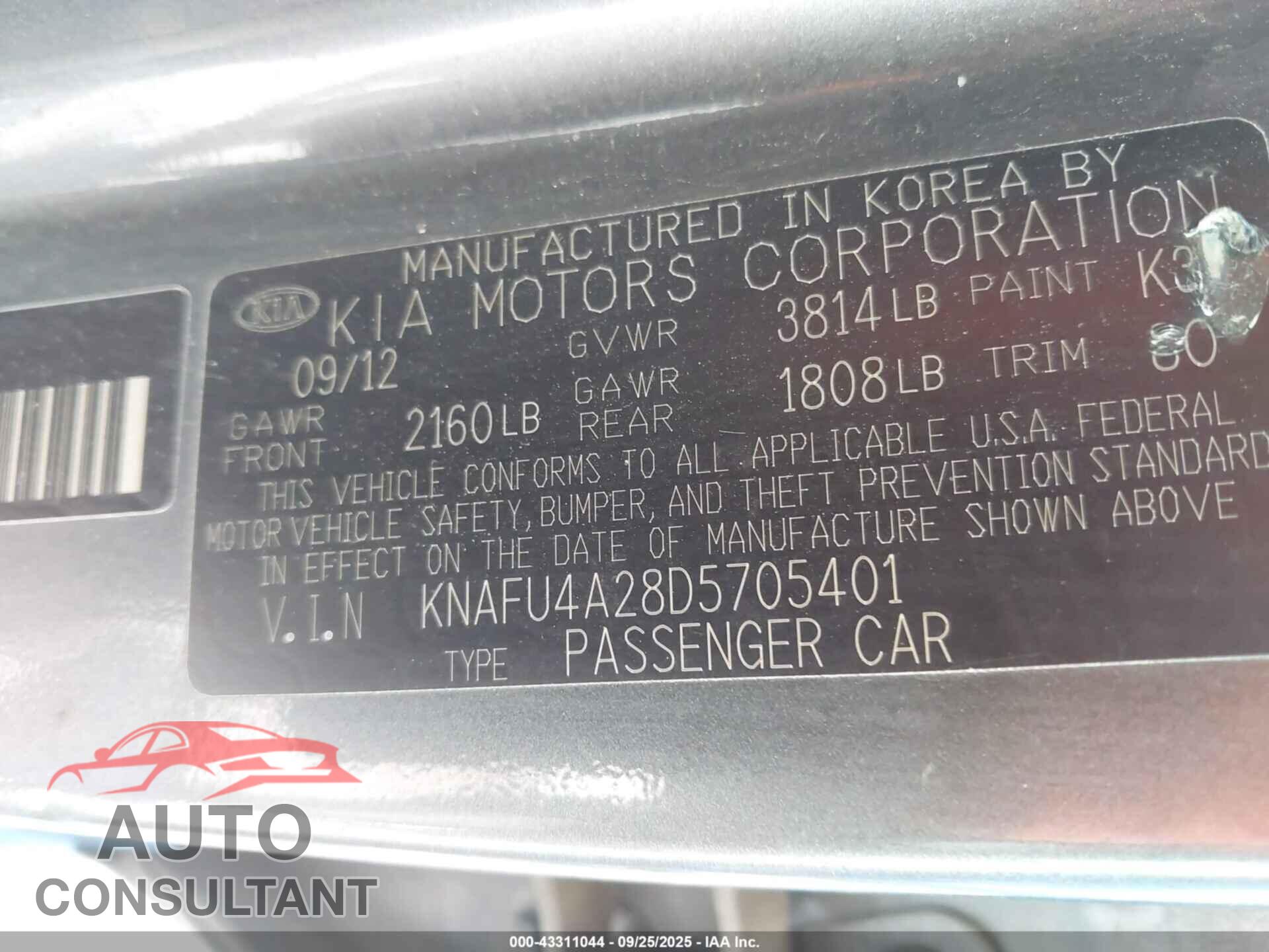 KIA FORTE 2013 - KNAFU4A28D5705401