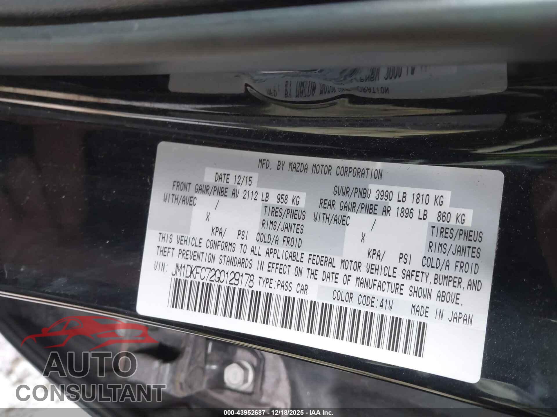 MAZDA CX-3 2016 - JM1DKFC72G0129178
