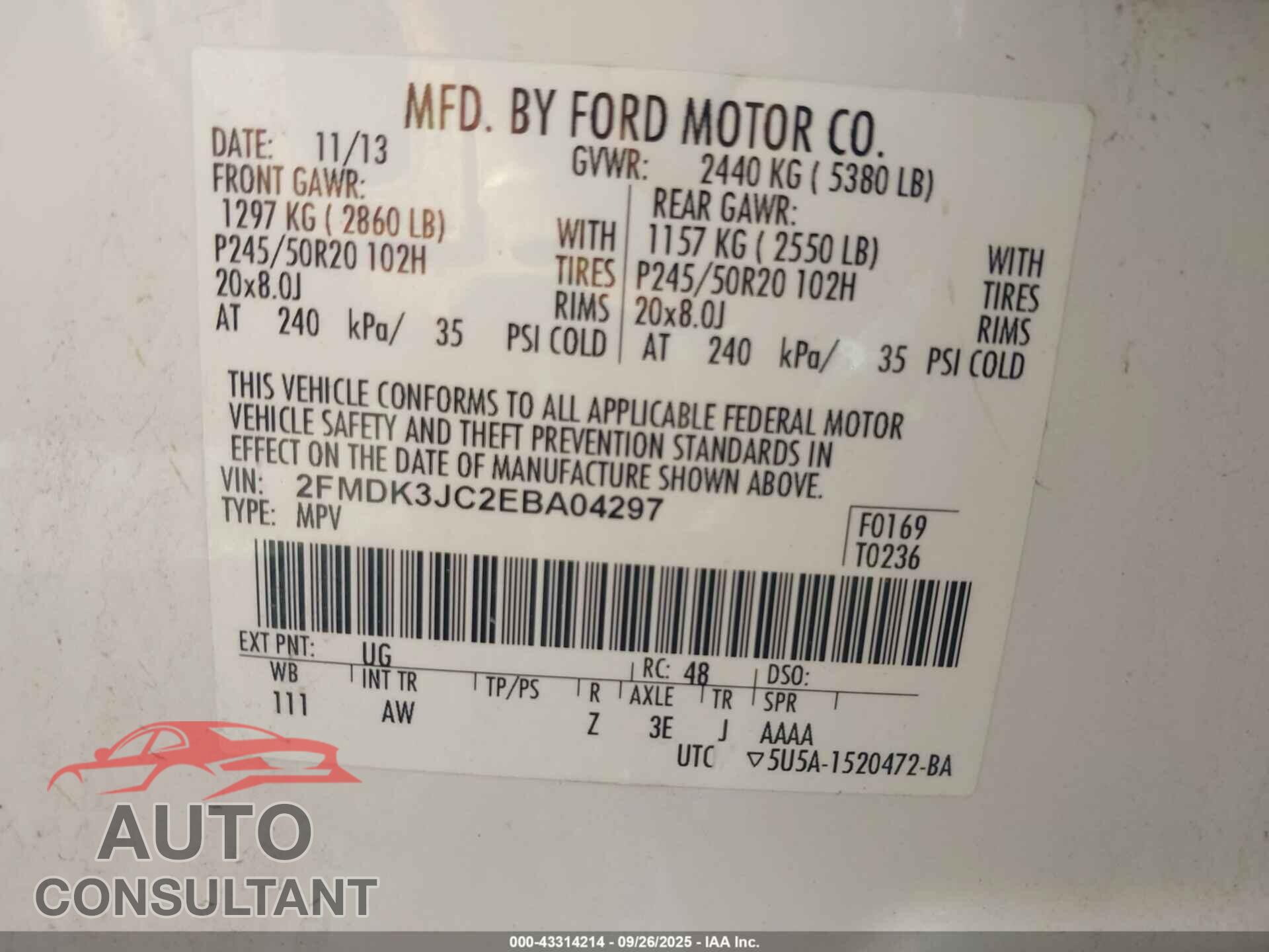 FORD EDGE 2014 - 2FMDK3JC2EBA04297