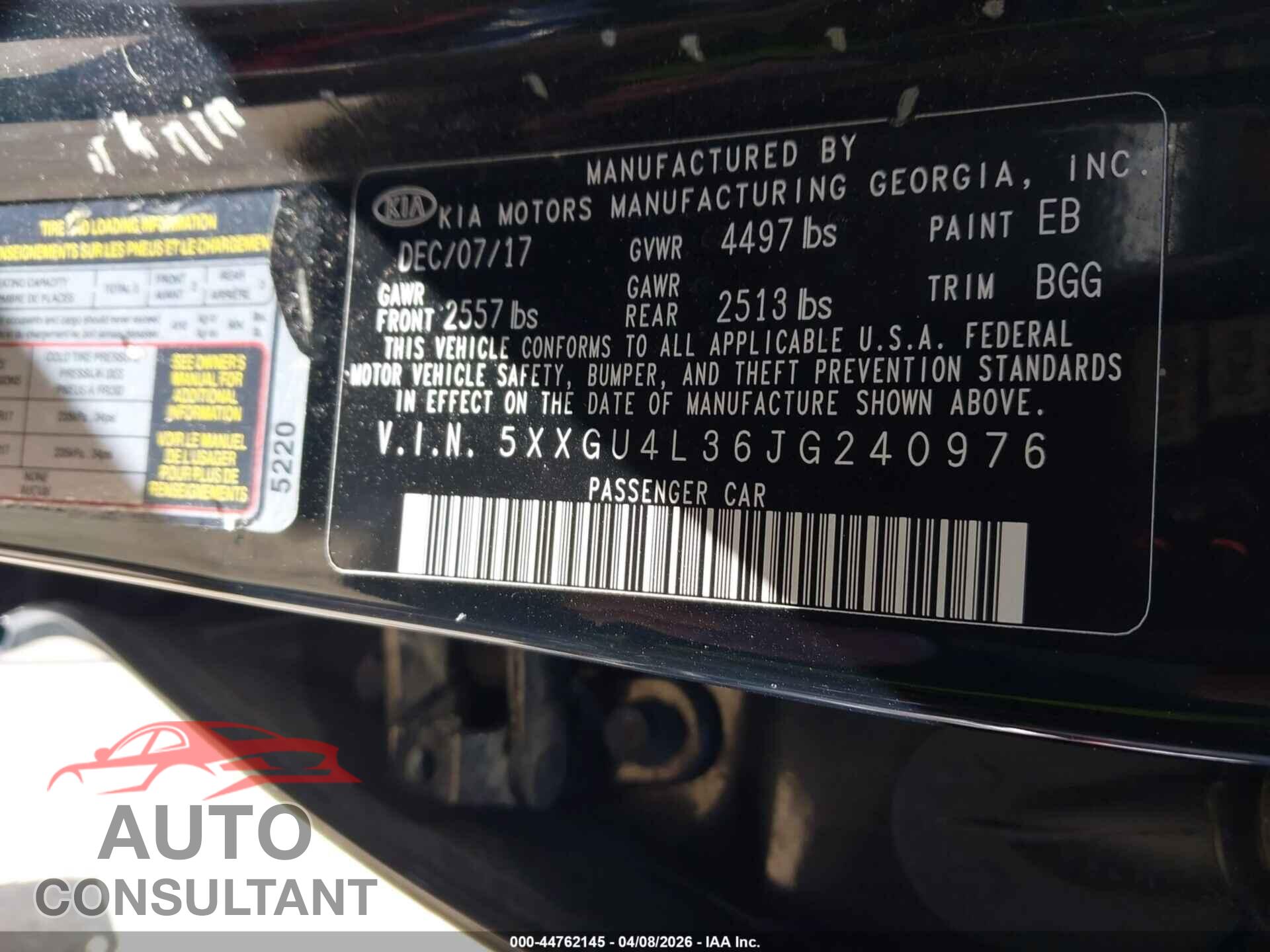 KIA OPTIMA 2018 - 5XXGU4L36JG240976