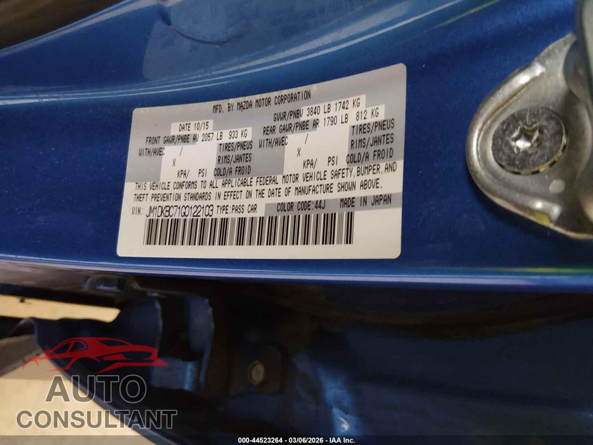 MAZDA CX-3 2016 - JM1DKBC71G0122103