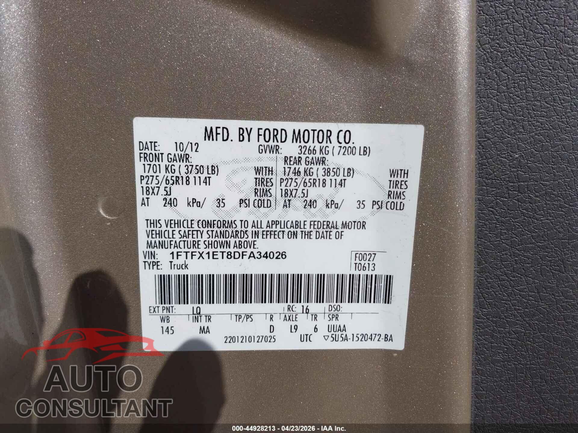 FORD F-150 2013 - 1FTFX1ET8DFA34026