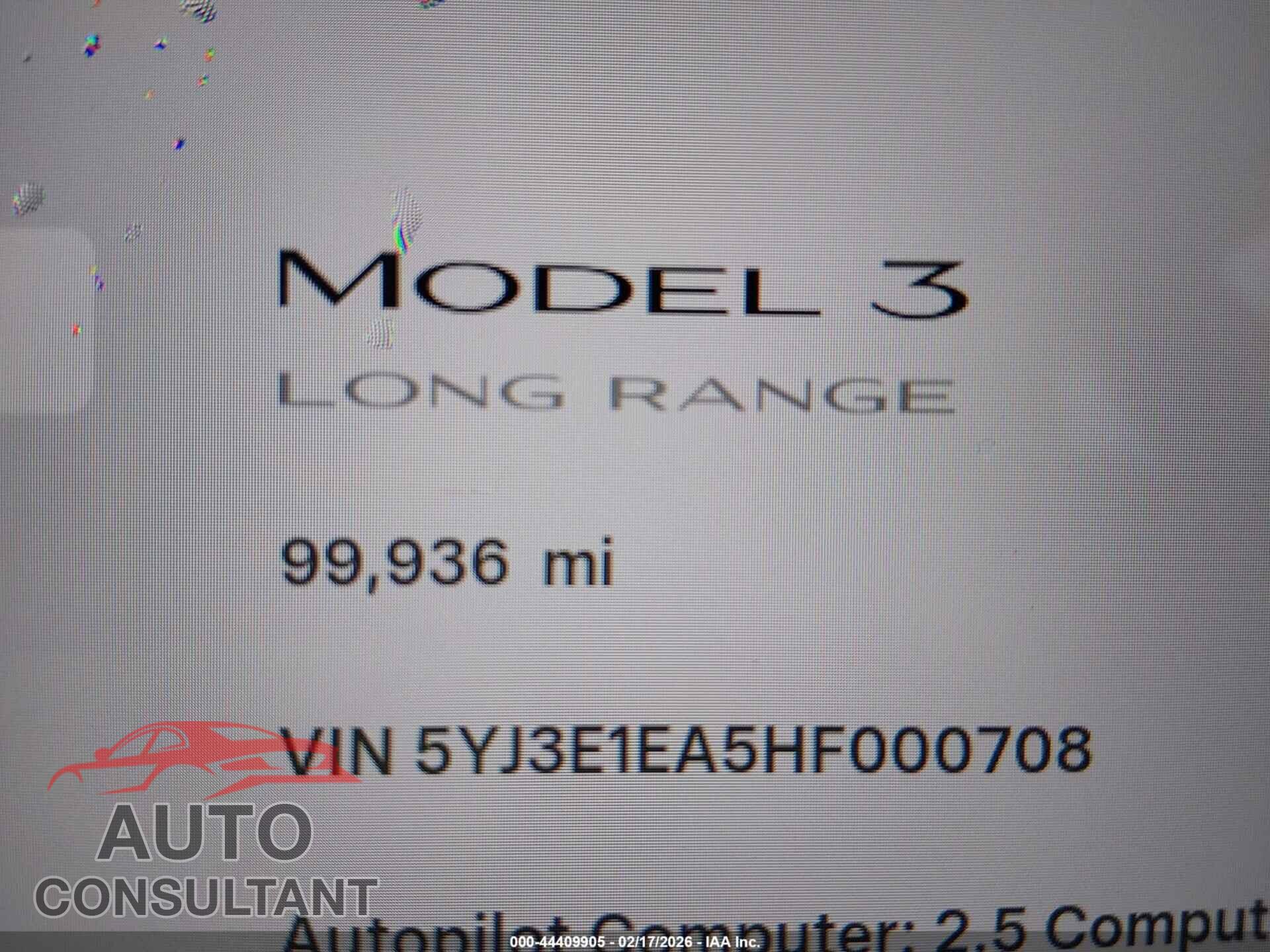 TESLA MODEL 3 2017 - 5YJ3E1EA5HF000708