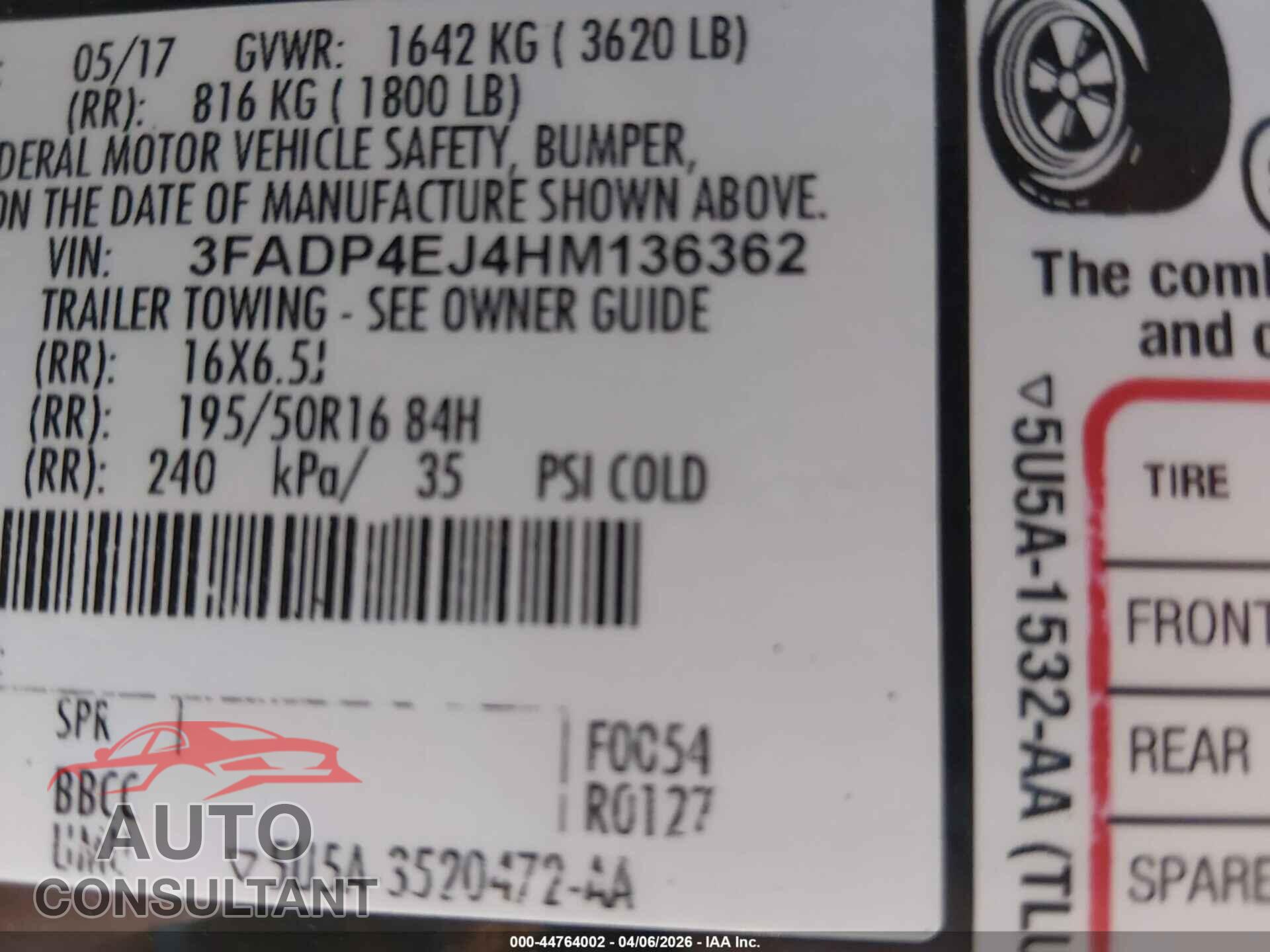 FORD FIESTA 2017 - 3FADP4EJ4HM136362