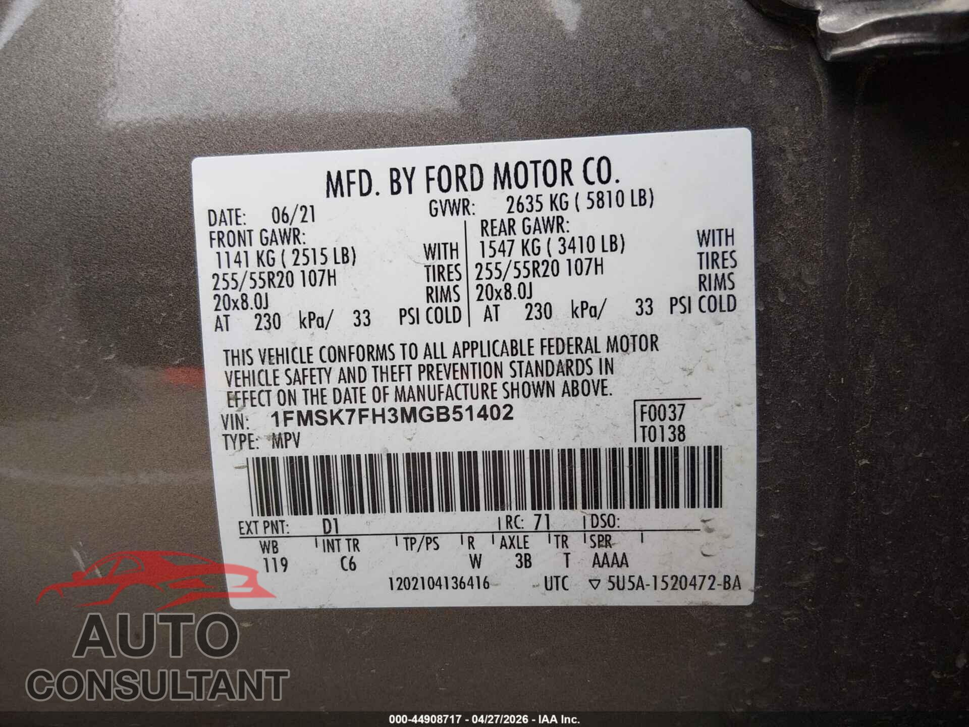 FORD EXPLORER 2021 - 1FMSK7FH3MGB51402