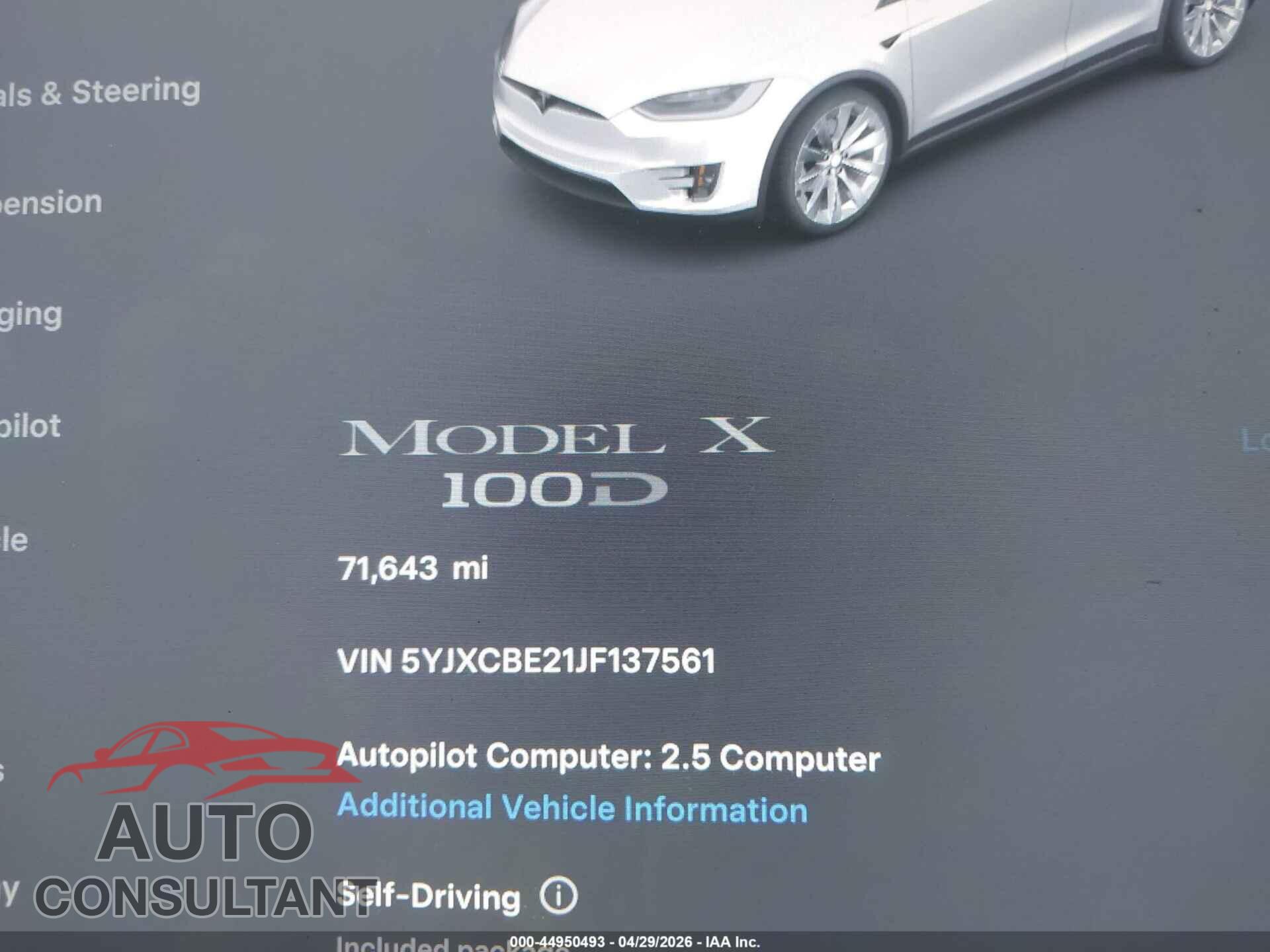 TESLA MODEL X 2018 - 5YJXCBE21JF137561