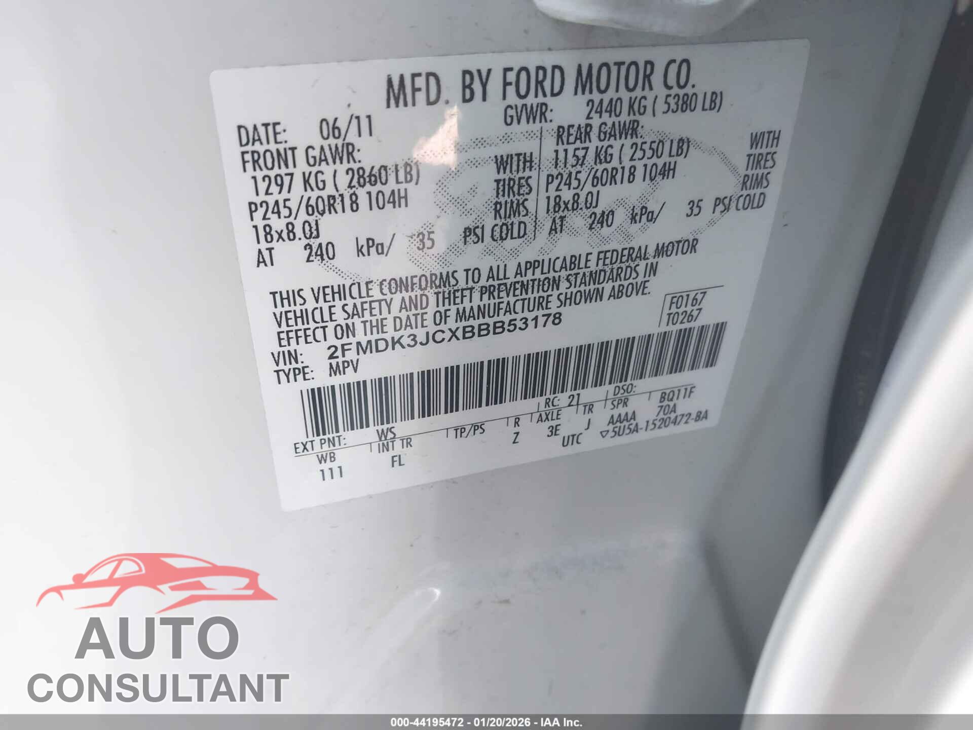 FORD EDGE 2011 - 2FMDK3JCXBBB53178