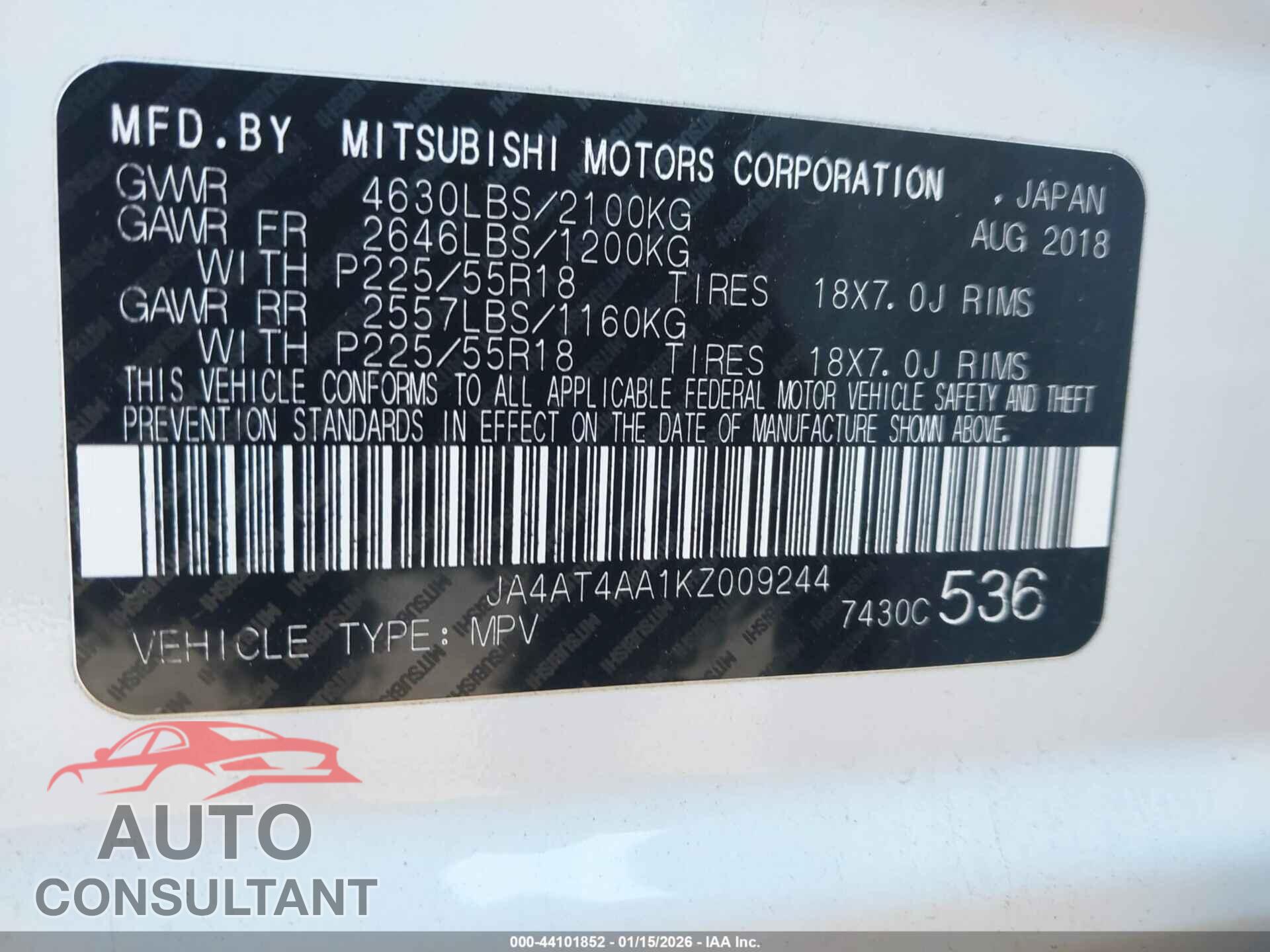 MITSUBISHI ECLIPSE CROSS 2019 - JA4AT4AA1KZ009244