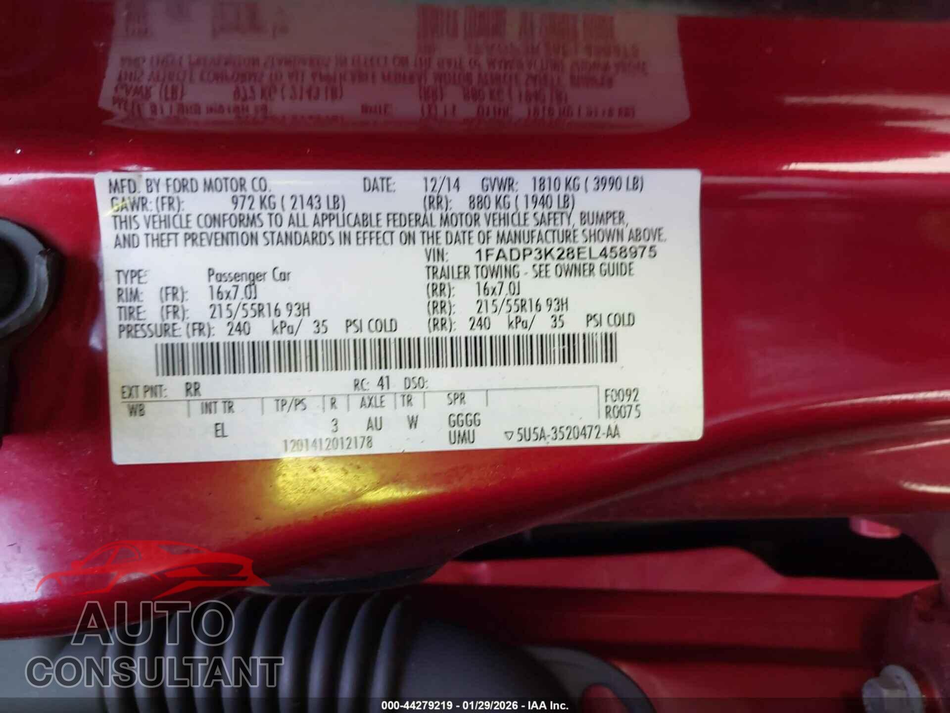 FORD FOCUS 2014 - 1FADP3K28EL458975
