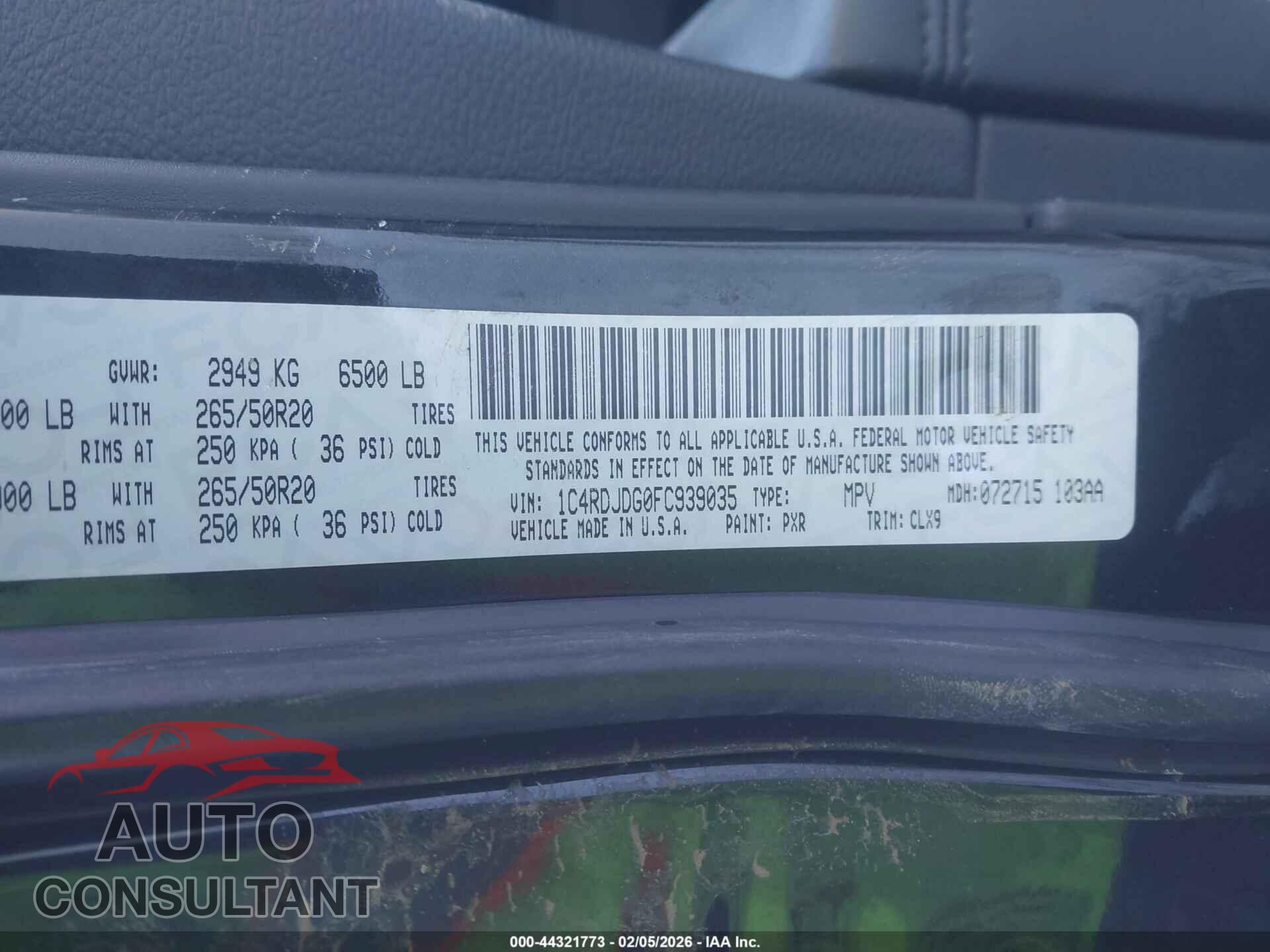 DODGE DURANGO 2015 - 1C4RDJDG0FC939035
