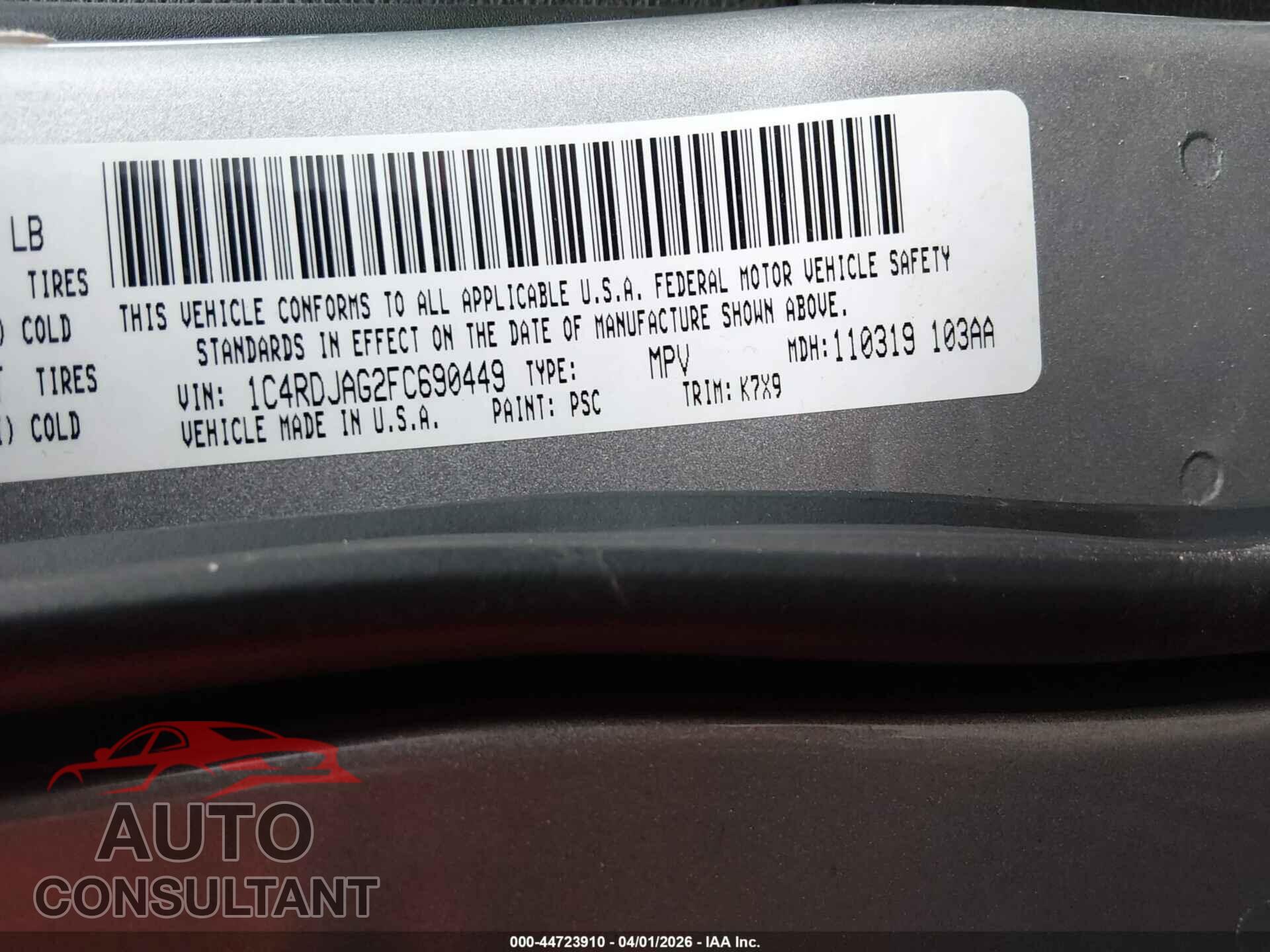 DODGE DURANGO 2015 - 1C4RDJAG2FC690449