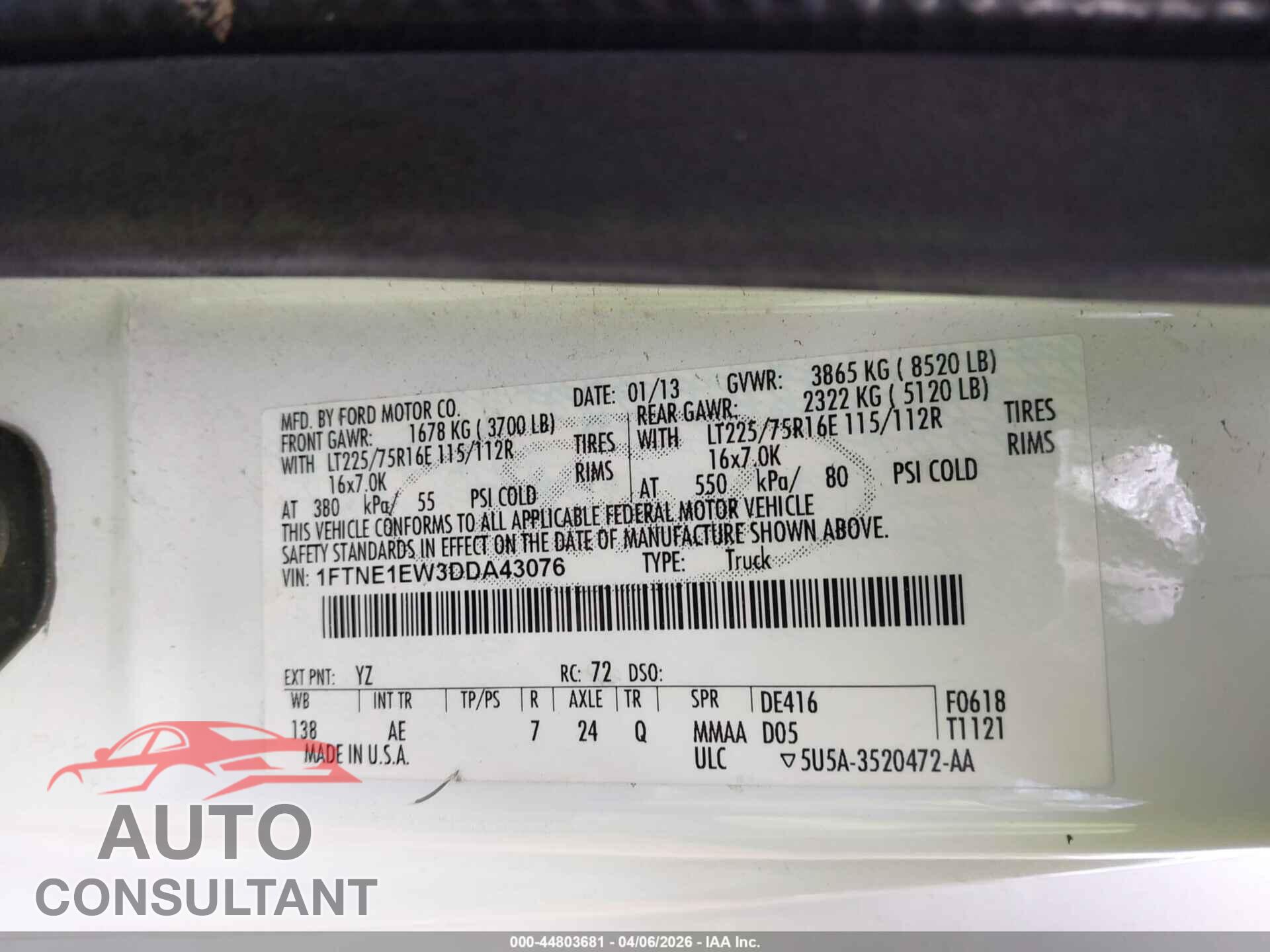 FORD E-150 2013 - 1FTNE1EW3DDA43076