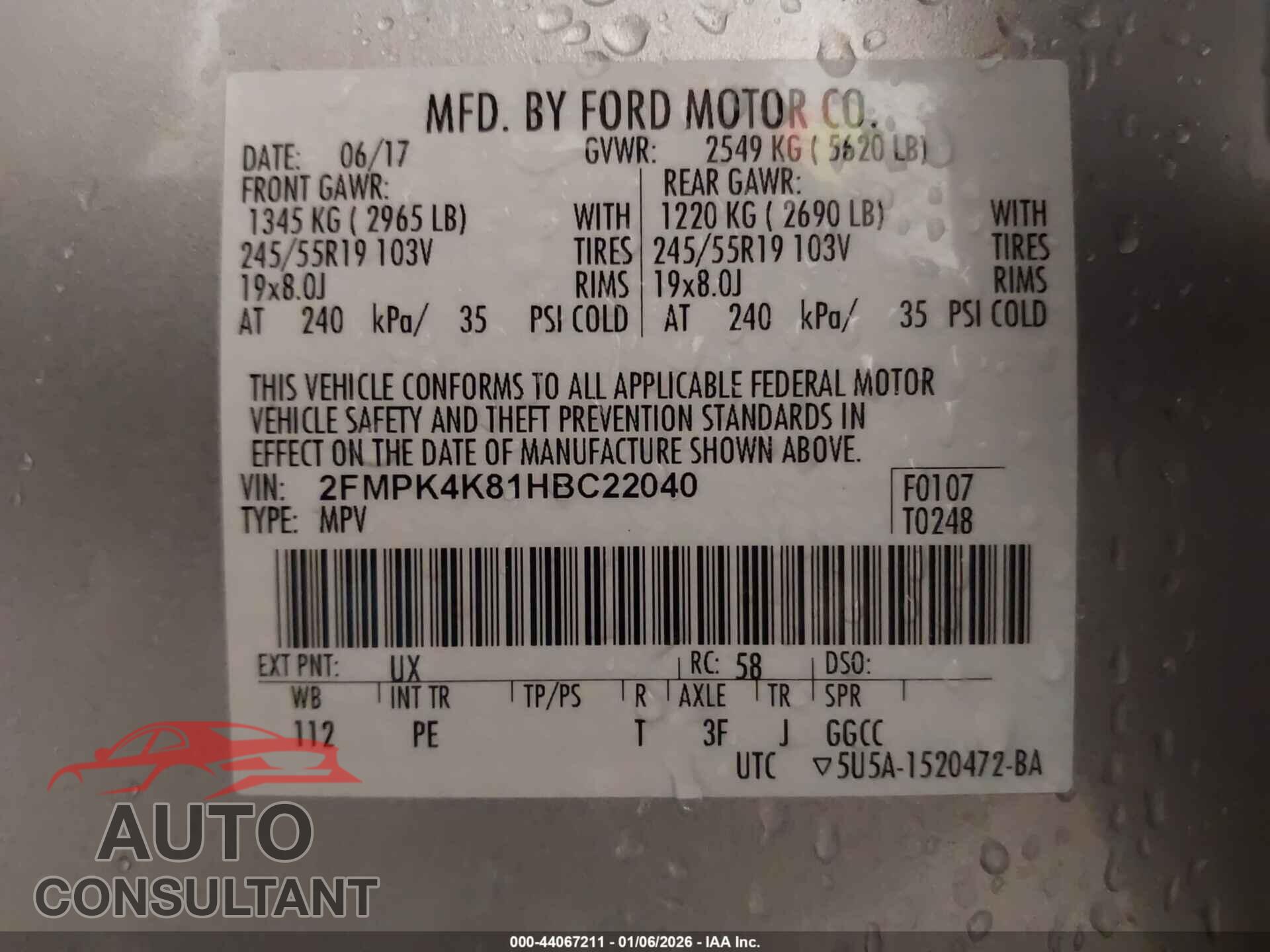 FORD EDGE 2017 - 2FMPK4K81HBC22040