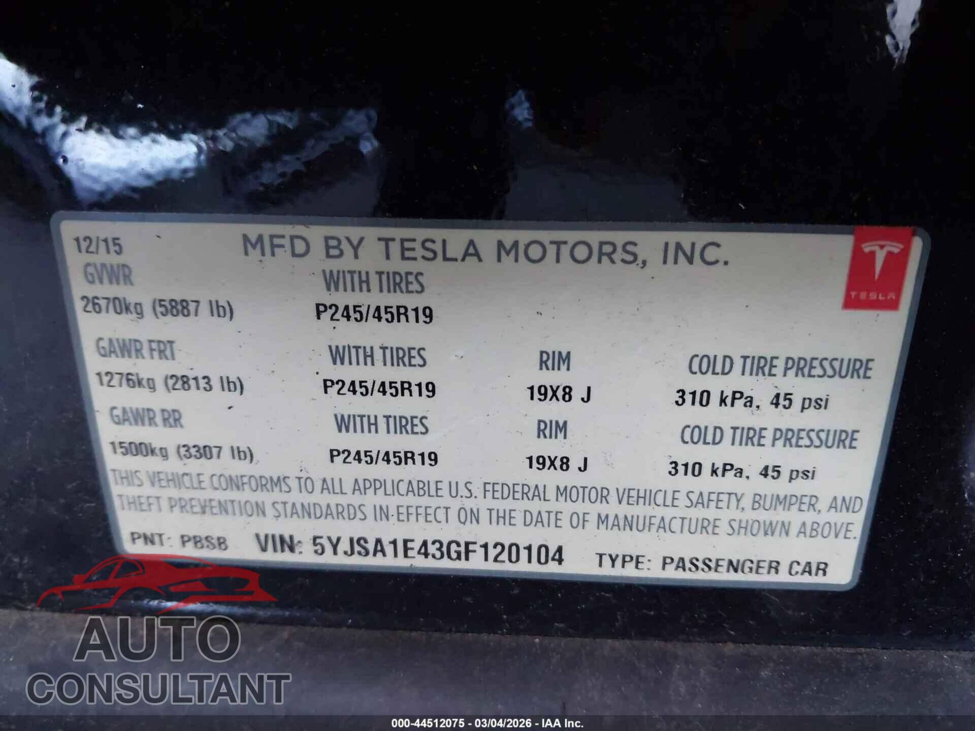 TESLA MODEL S 2016 - 5YJSA1E43GF120104