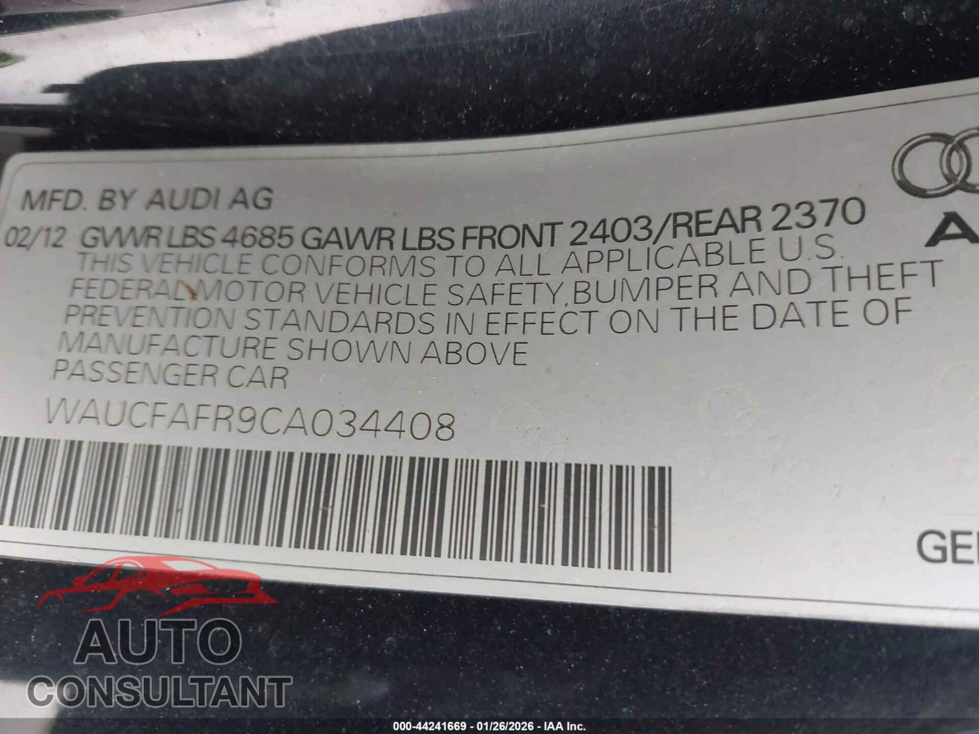 AUDI A5 2012 - WAUCFAFR9CA034408
