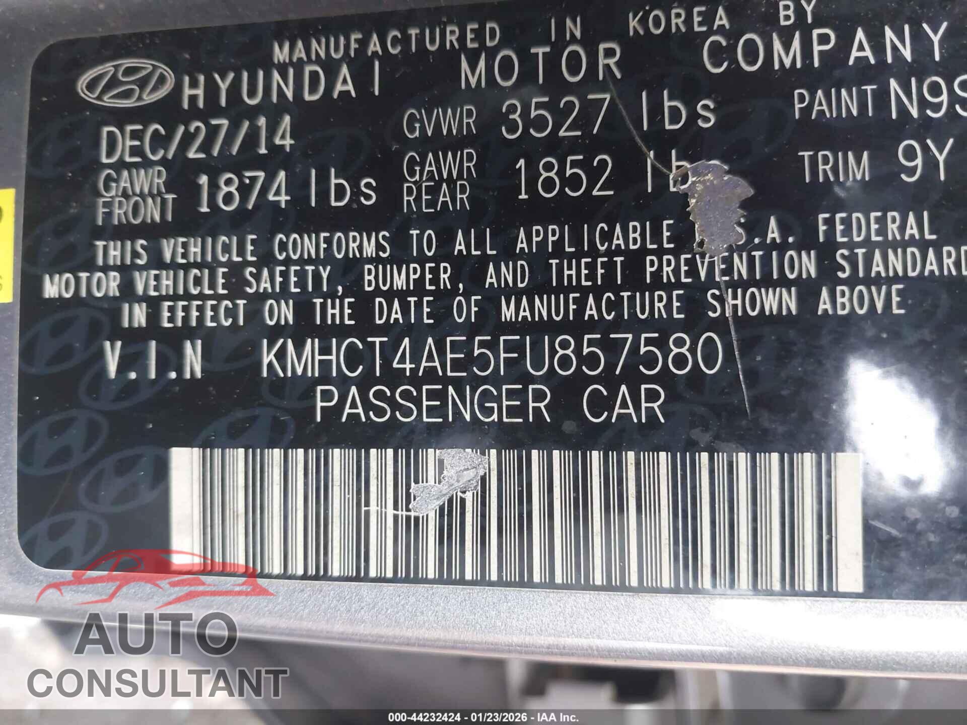 HYUNDAI ACCENT 2015 - KMHCT4AE5FU857580