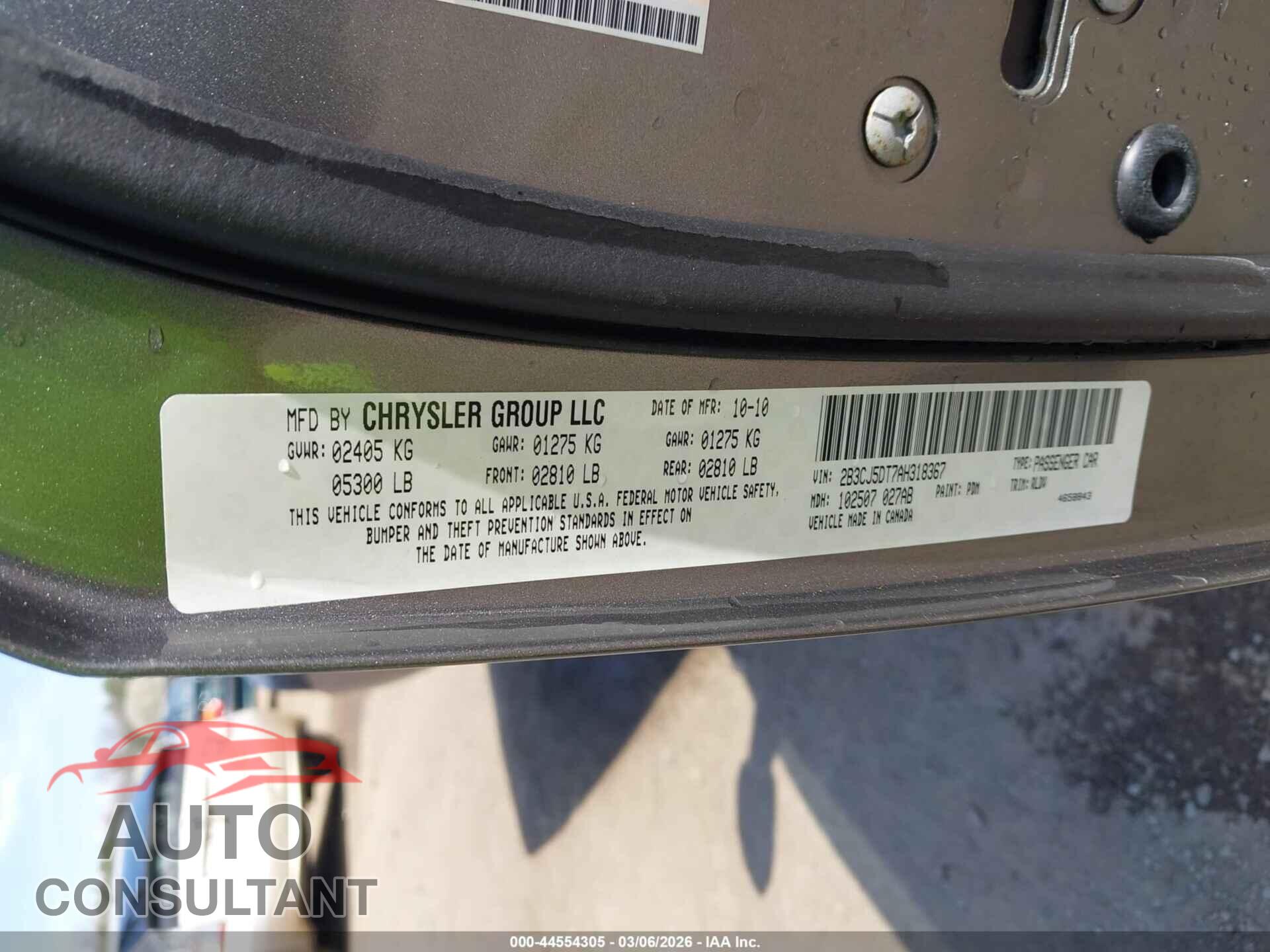 DODGE CHALLENGER 2010 - 2B3CJ5DT7AH318367