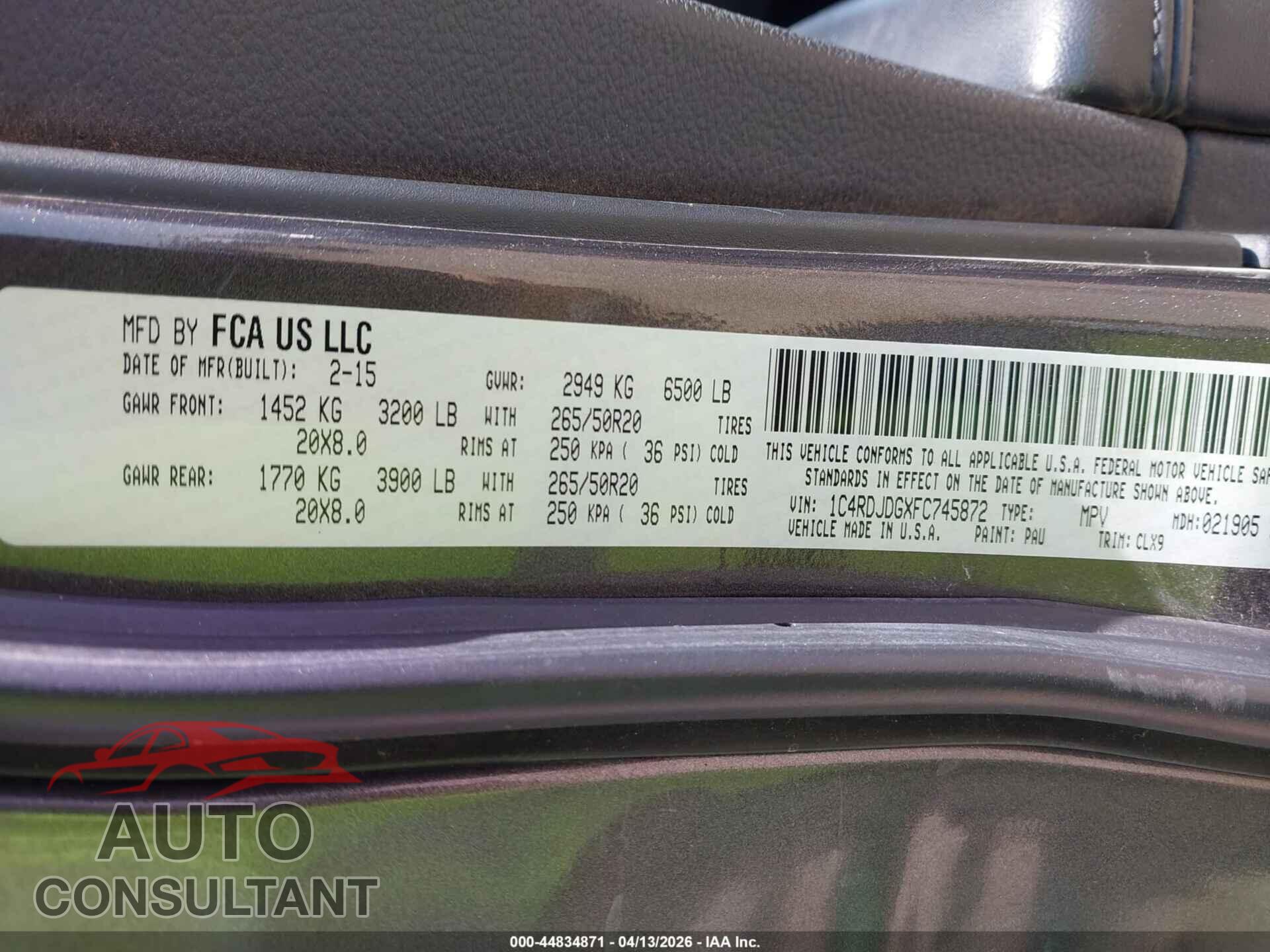 DODGE DURANGO 2015 - 1C4RDJDGXFC745872