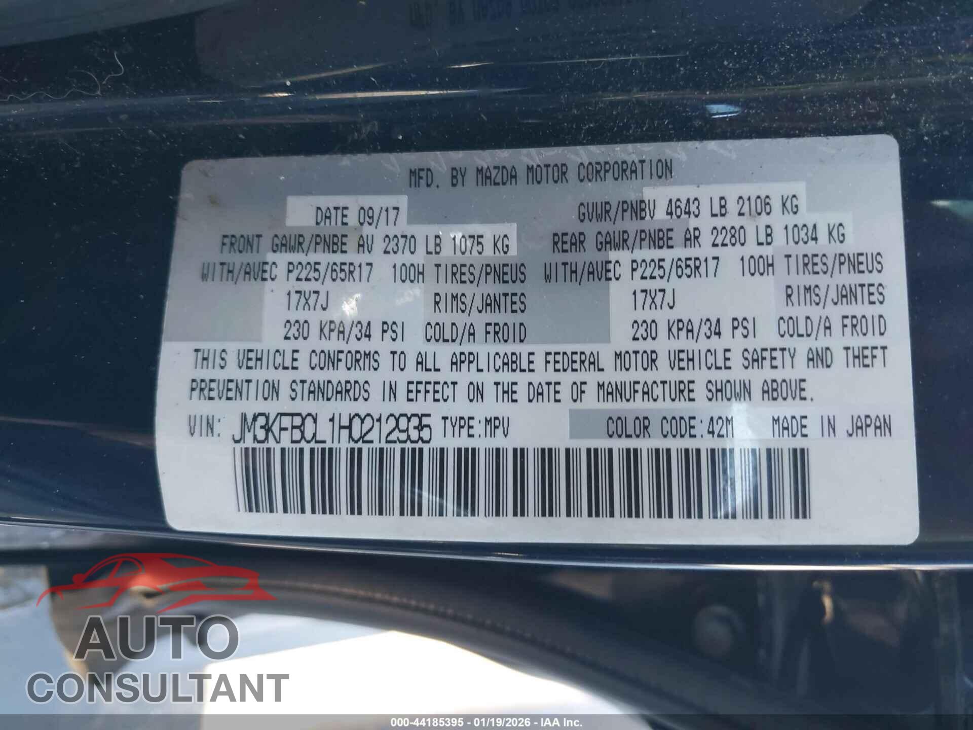 MAZDA CX-5 2017 - JM3KFBCL1H0212935