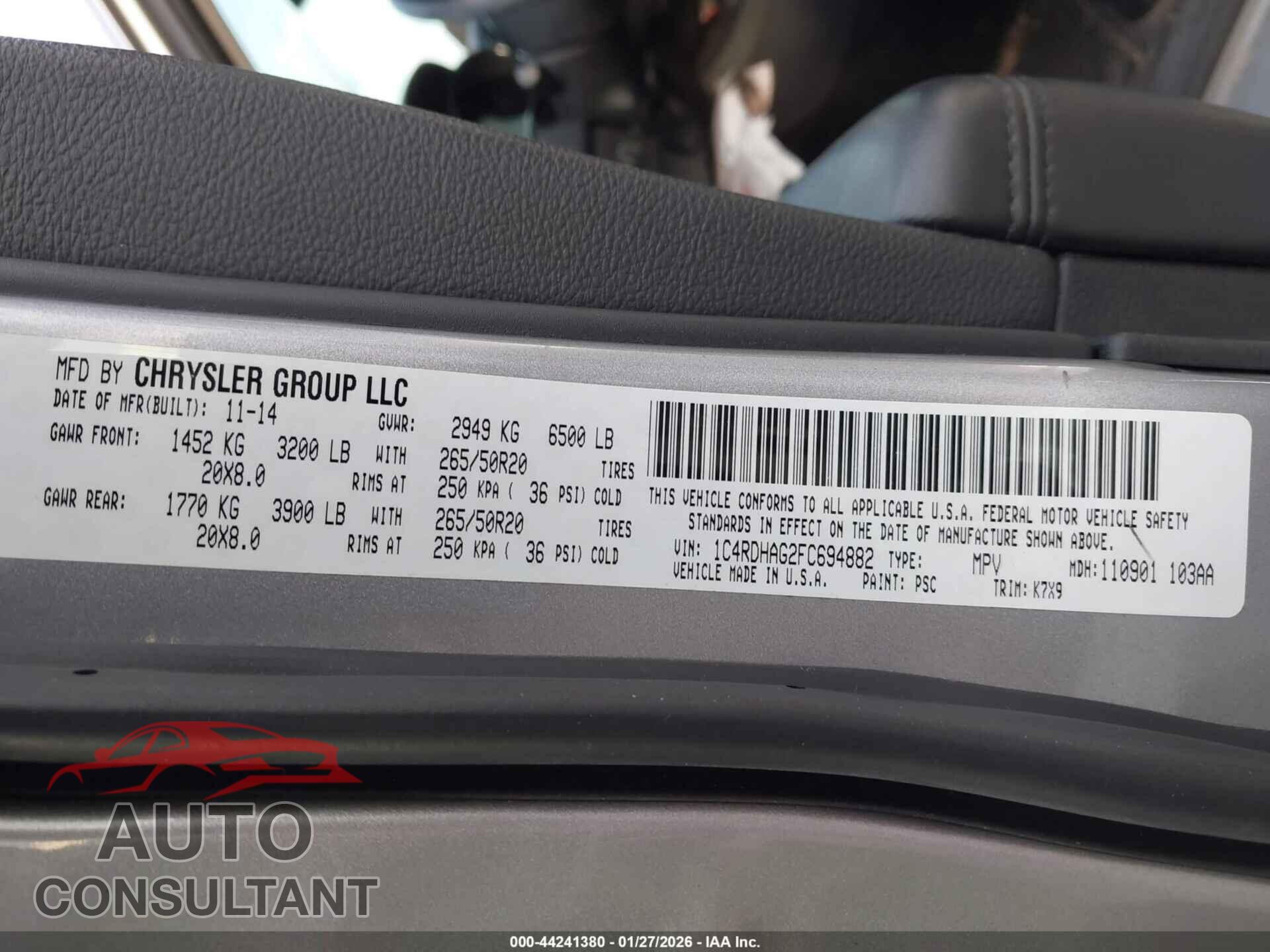 DODGE DURANGO 2015 - 1C4RDHAG2FC694882