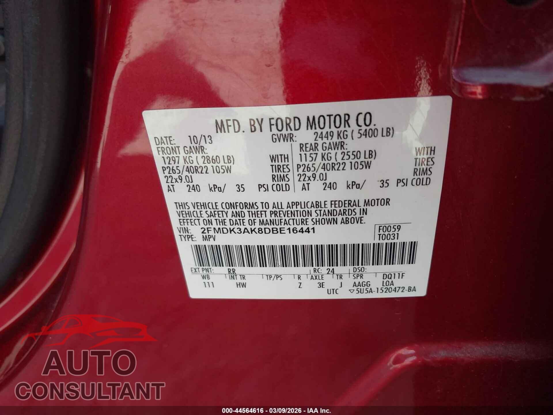 FORD EDGE 2013 - 2FMDK3AK8DBE16441