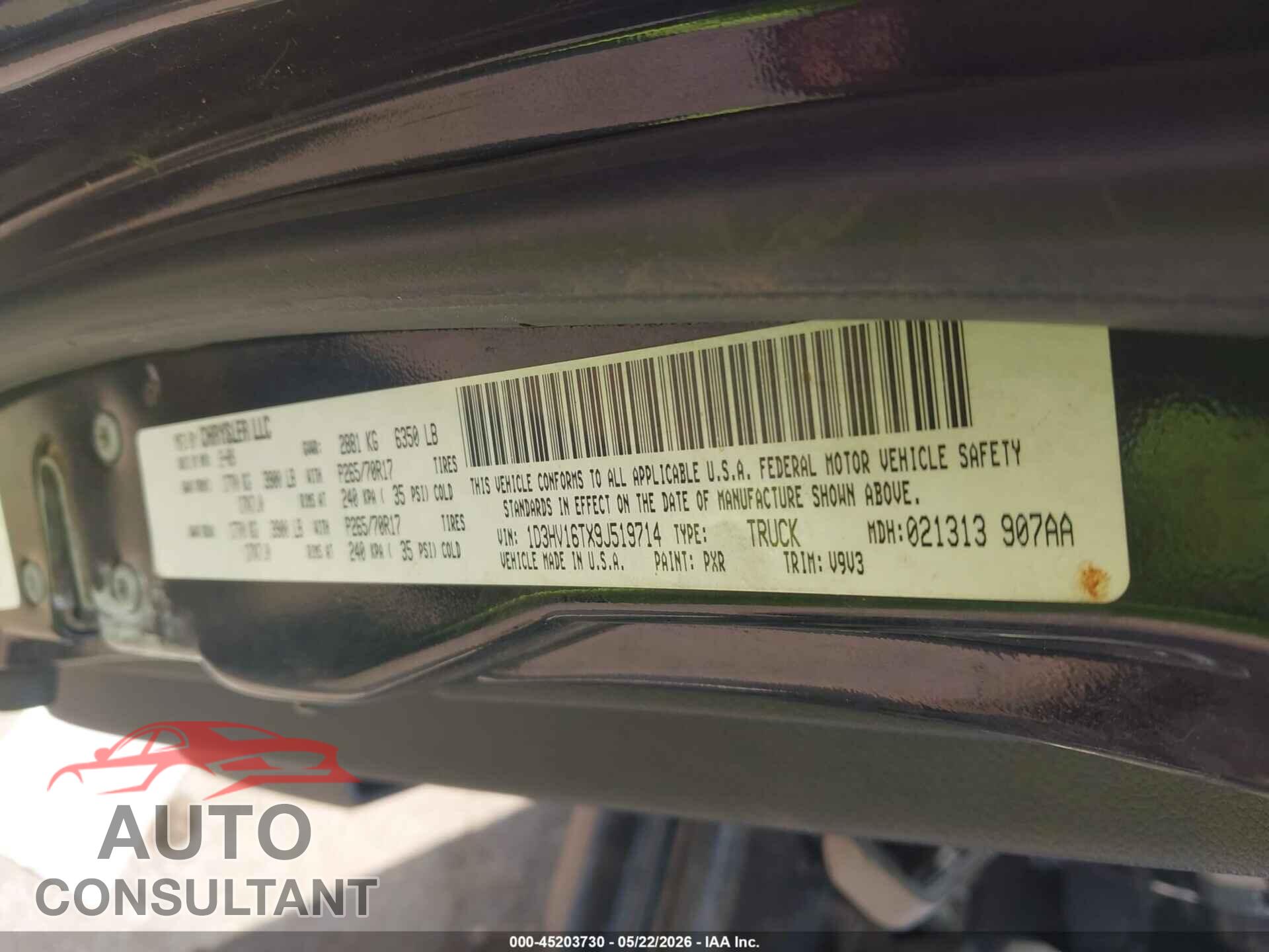 DODGE RAM 1500 2009 - 1D3HV16TX9J519714