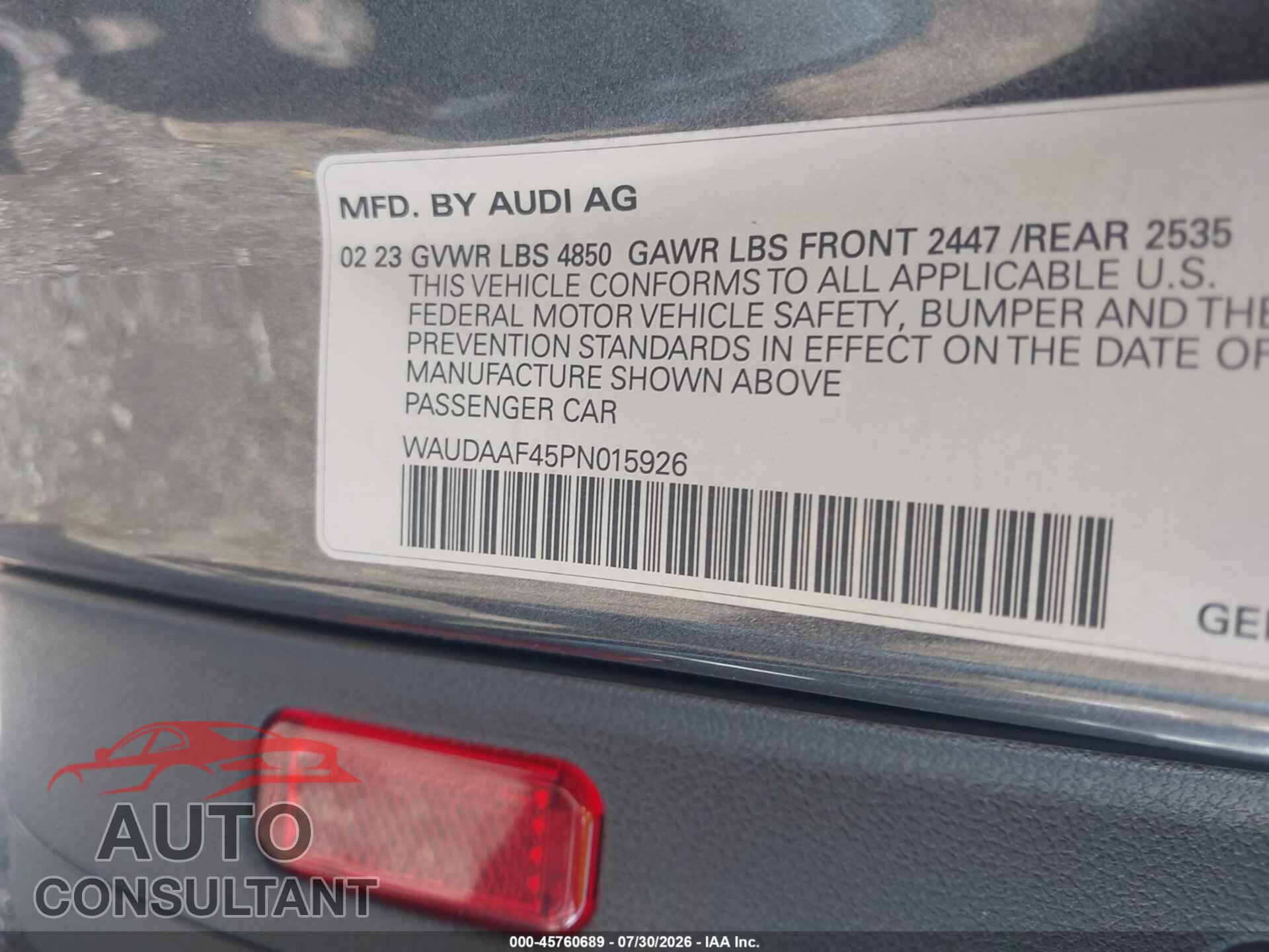 AUDI A4 2023 - WAUDAAF45PN015926