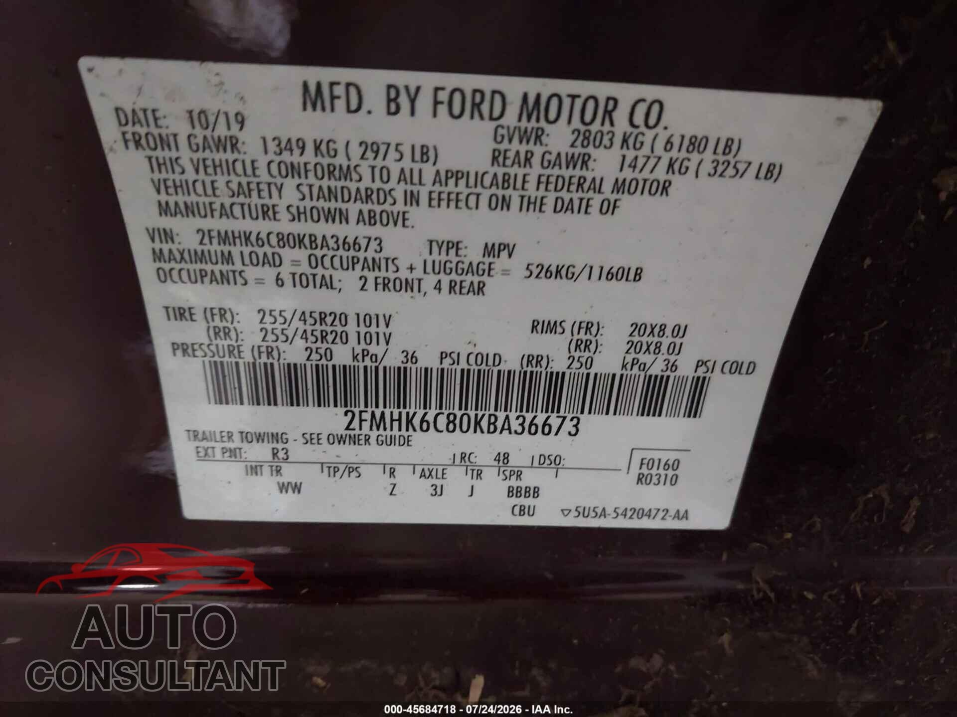 FORD FLEX 2019 - 2FMHK6C80KBA36673